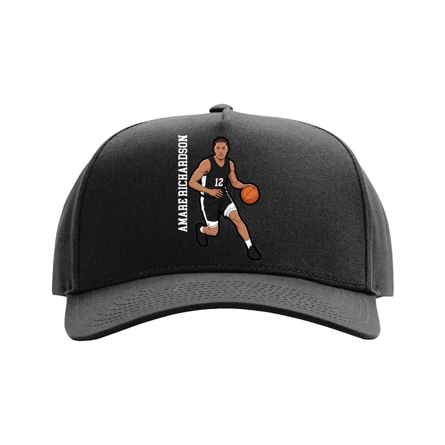 Full Fabric Five-Panel Champ Cap — Name Vertical in Black