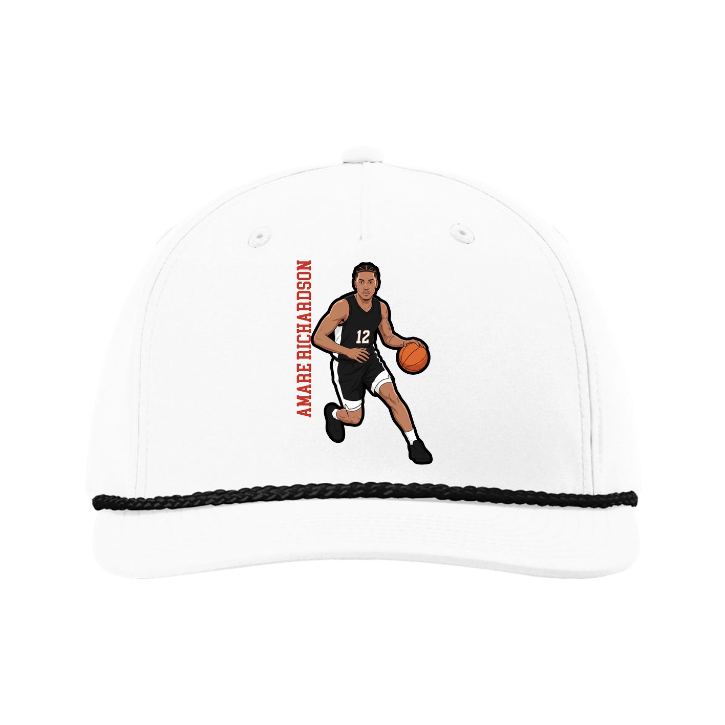 Five-Panel Classic Rope Cap — Name Vertical in White