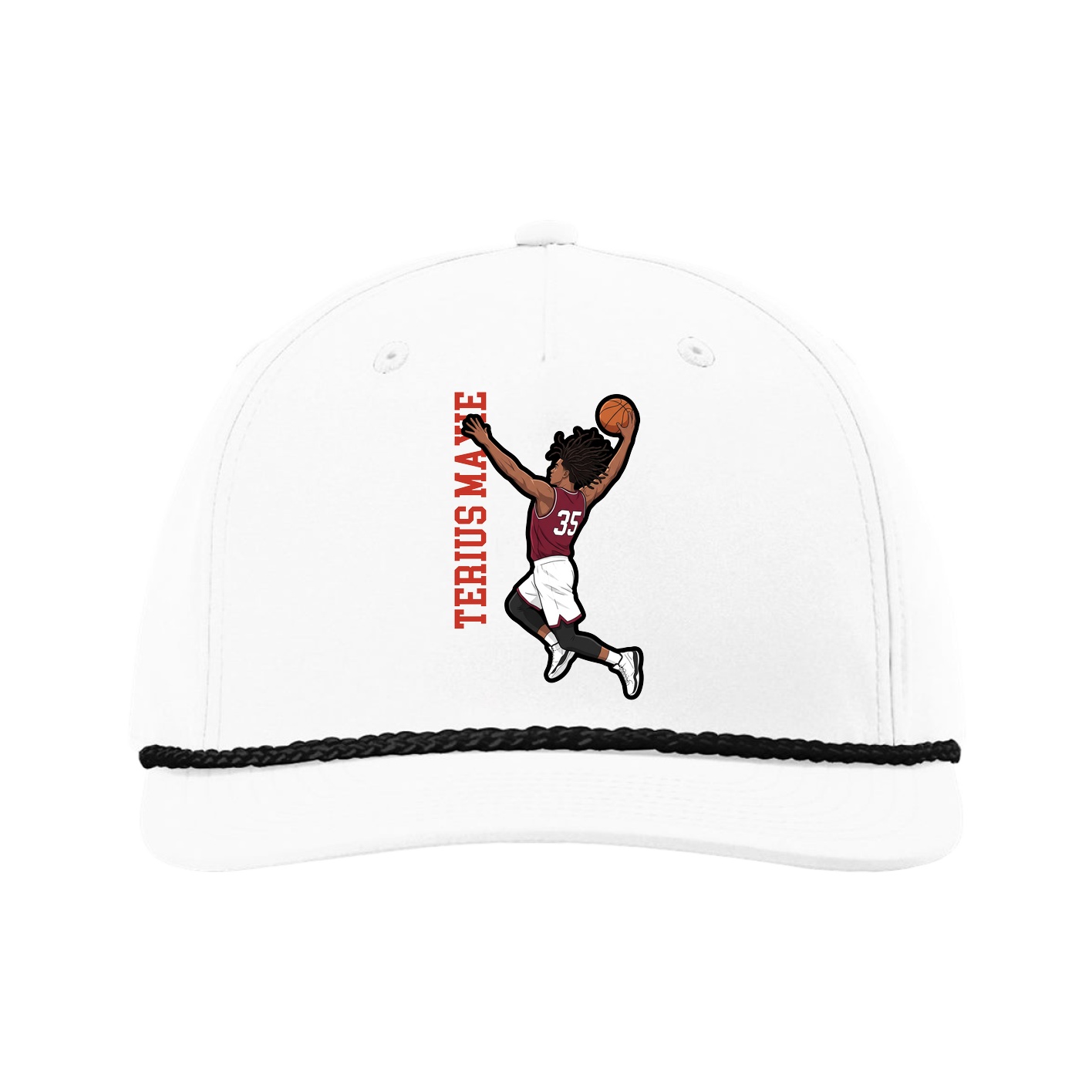 Five-Panel Classic Rope Cap — Name Vertical in White