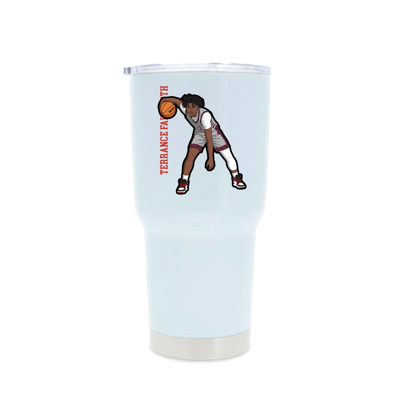 30oz Stainless Steel Tumbler — Name Vertical in White