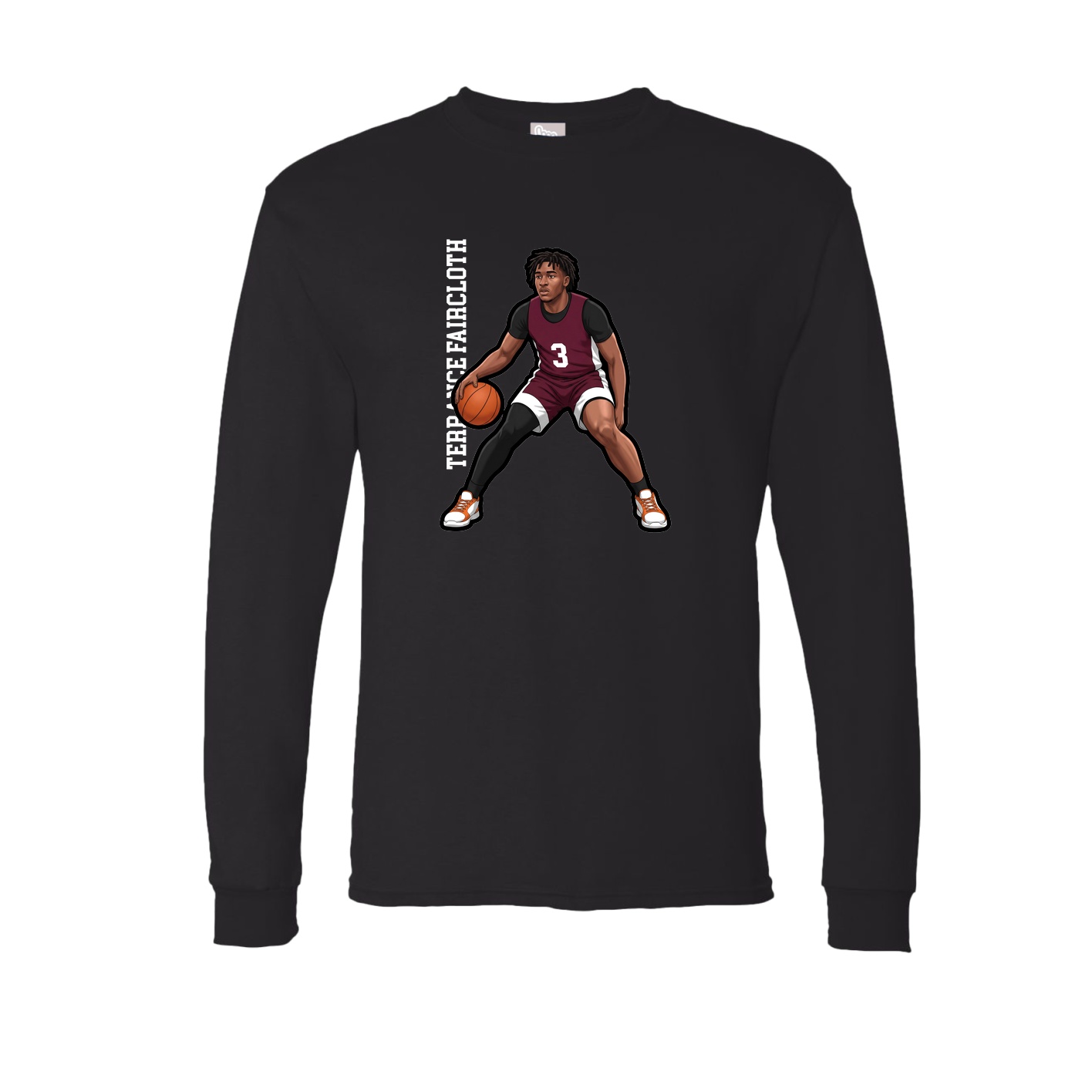 Long Sleeve Tee — Name Vertical in Black