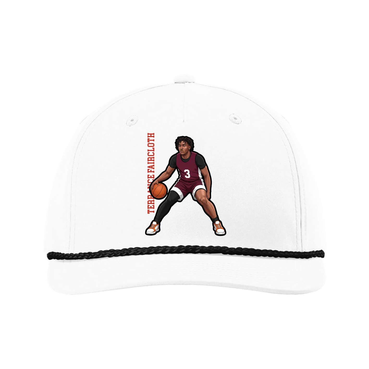 Five-Panel Classic Rope Cap — Name Vertical in White