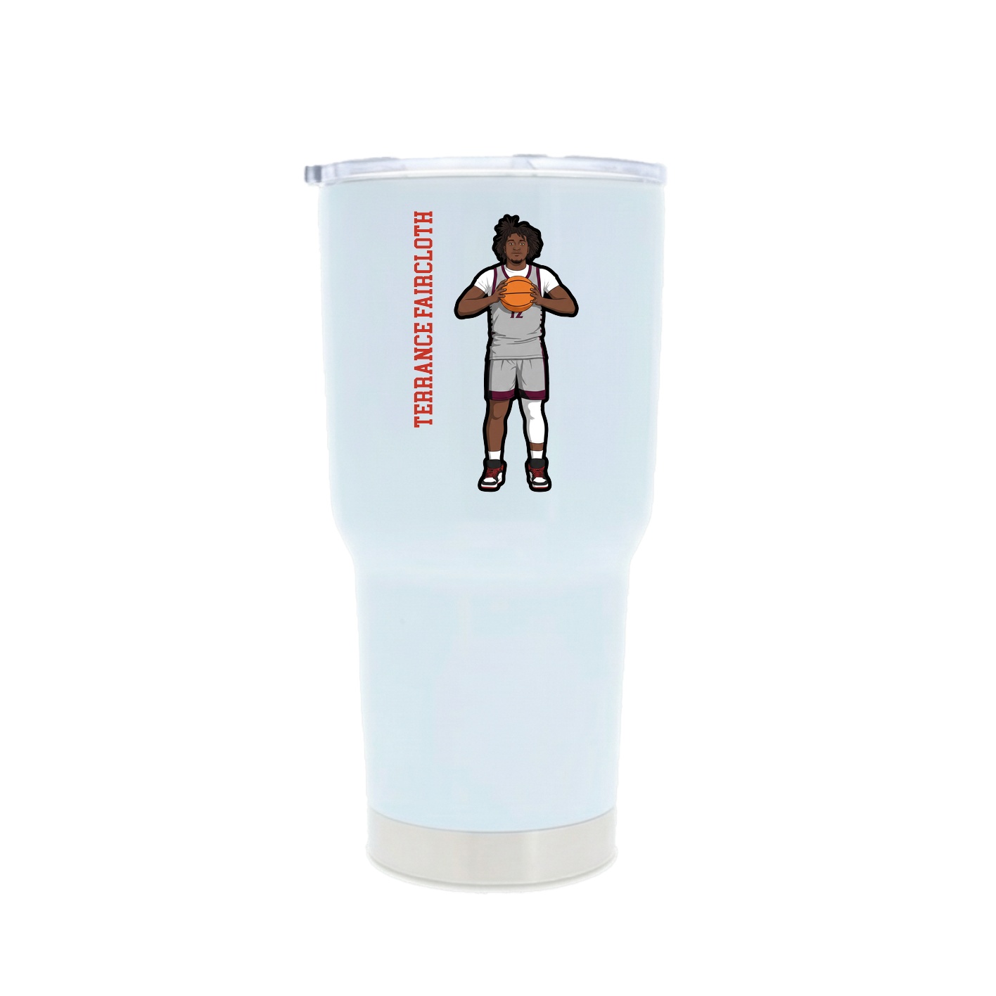 30oz Stainless Steel Tumbler — Name Vertical in White