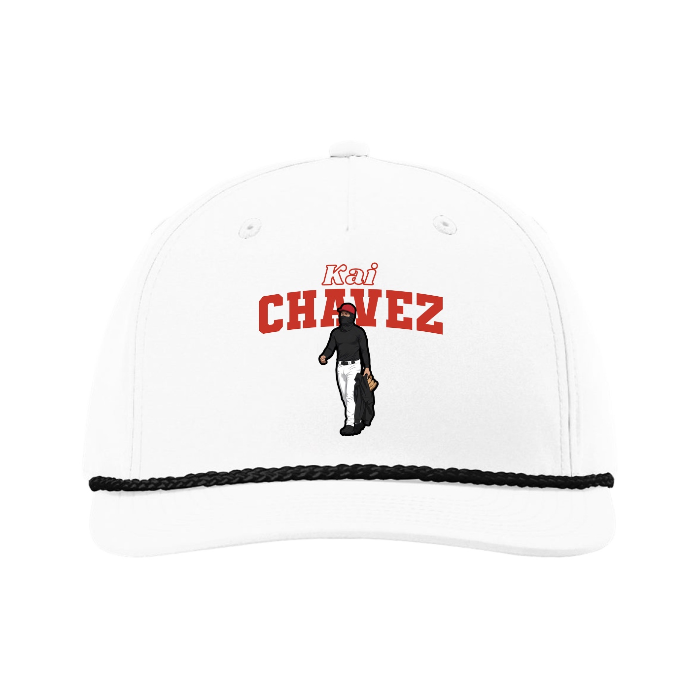 Five-Panel Classic Rope Cap — Name Arch in White
