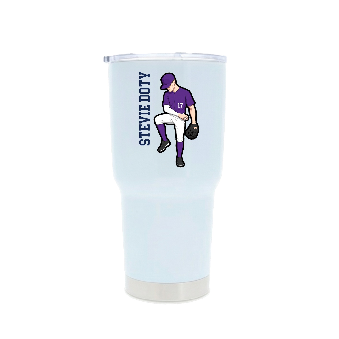 30oz Stainless Steel Tumbler — Name Vertical in White