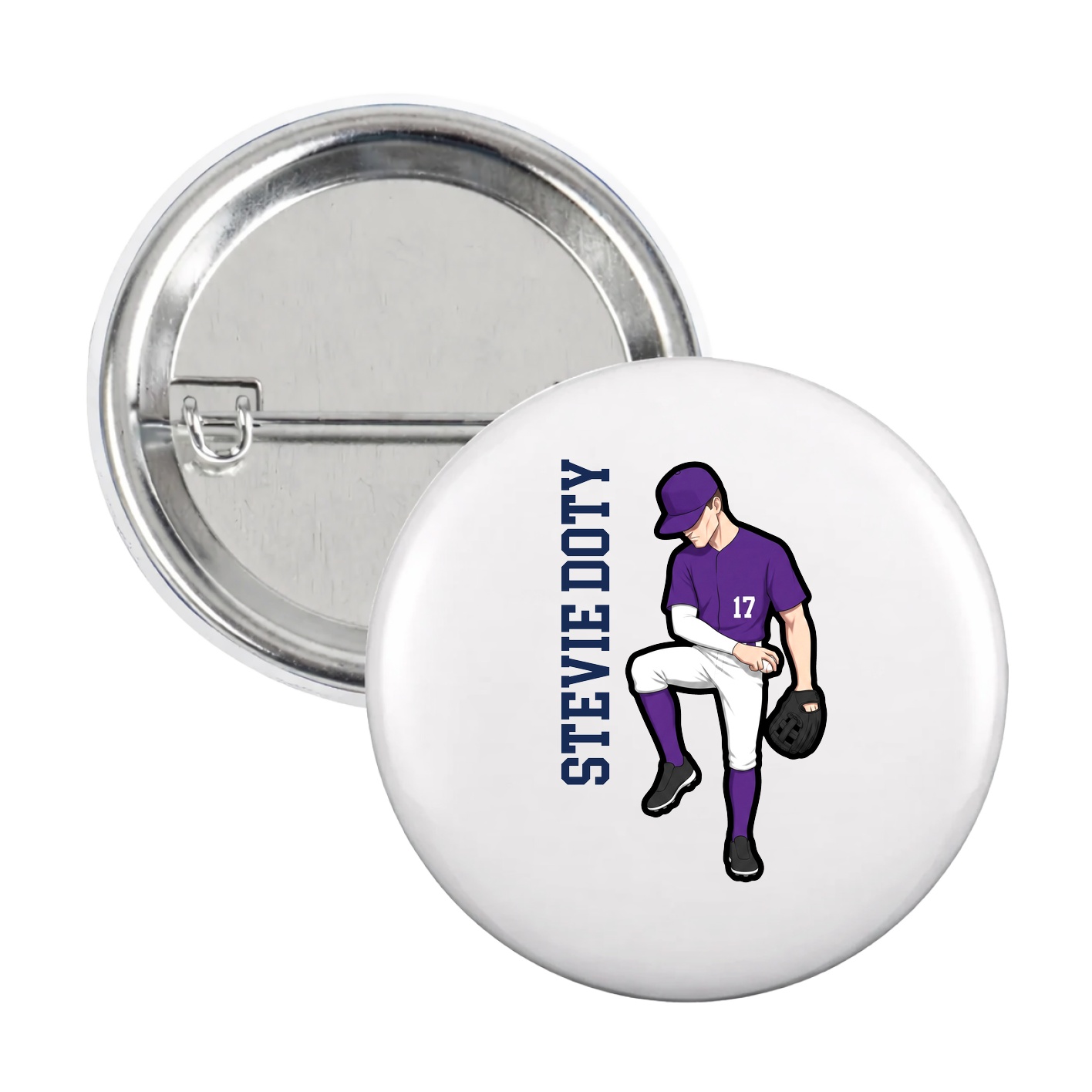 Game Day Button — Name Vertical in White