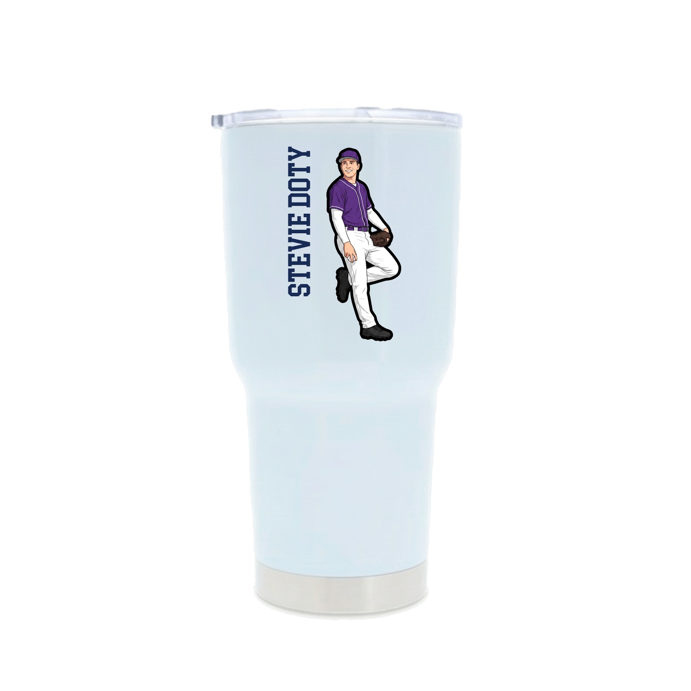 30oz Stainless Steel Tumbler — Name Vertical in White