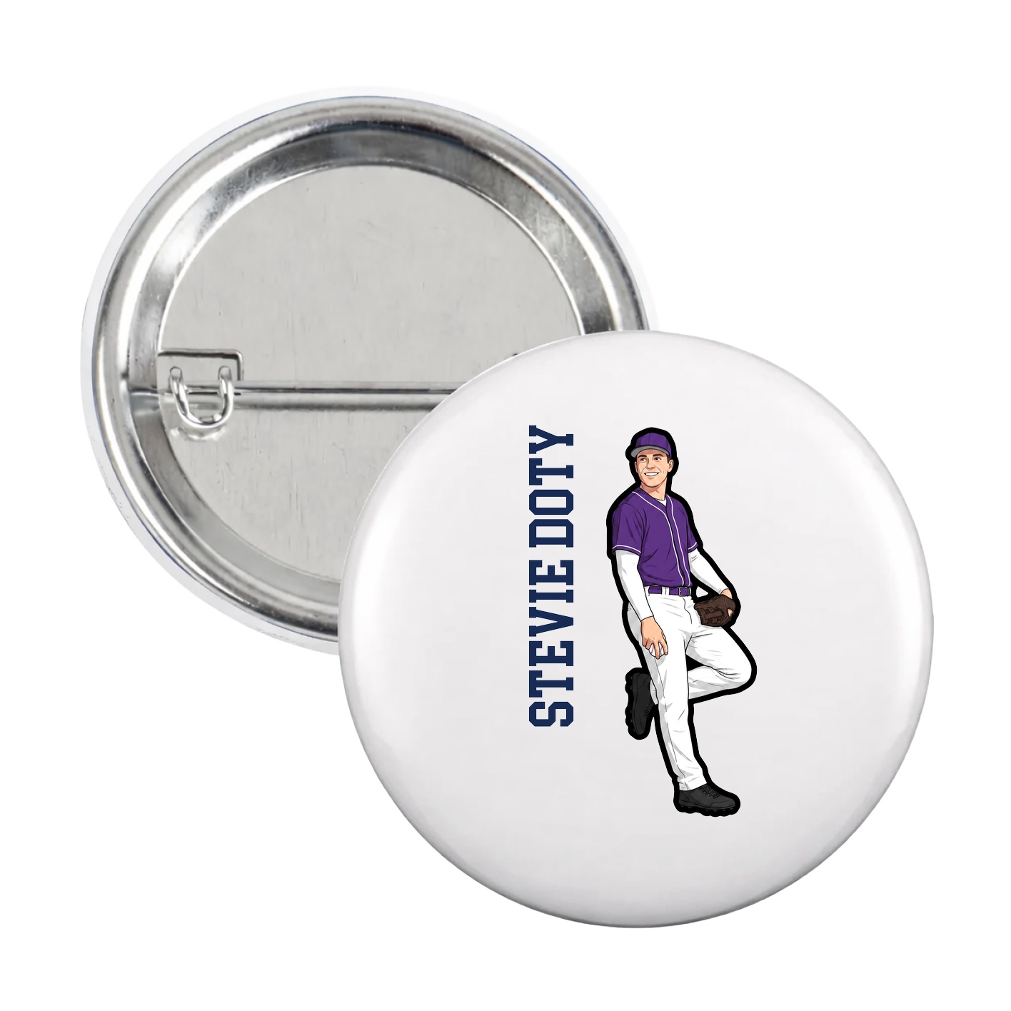 Game Day Button — Name Vertical in White