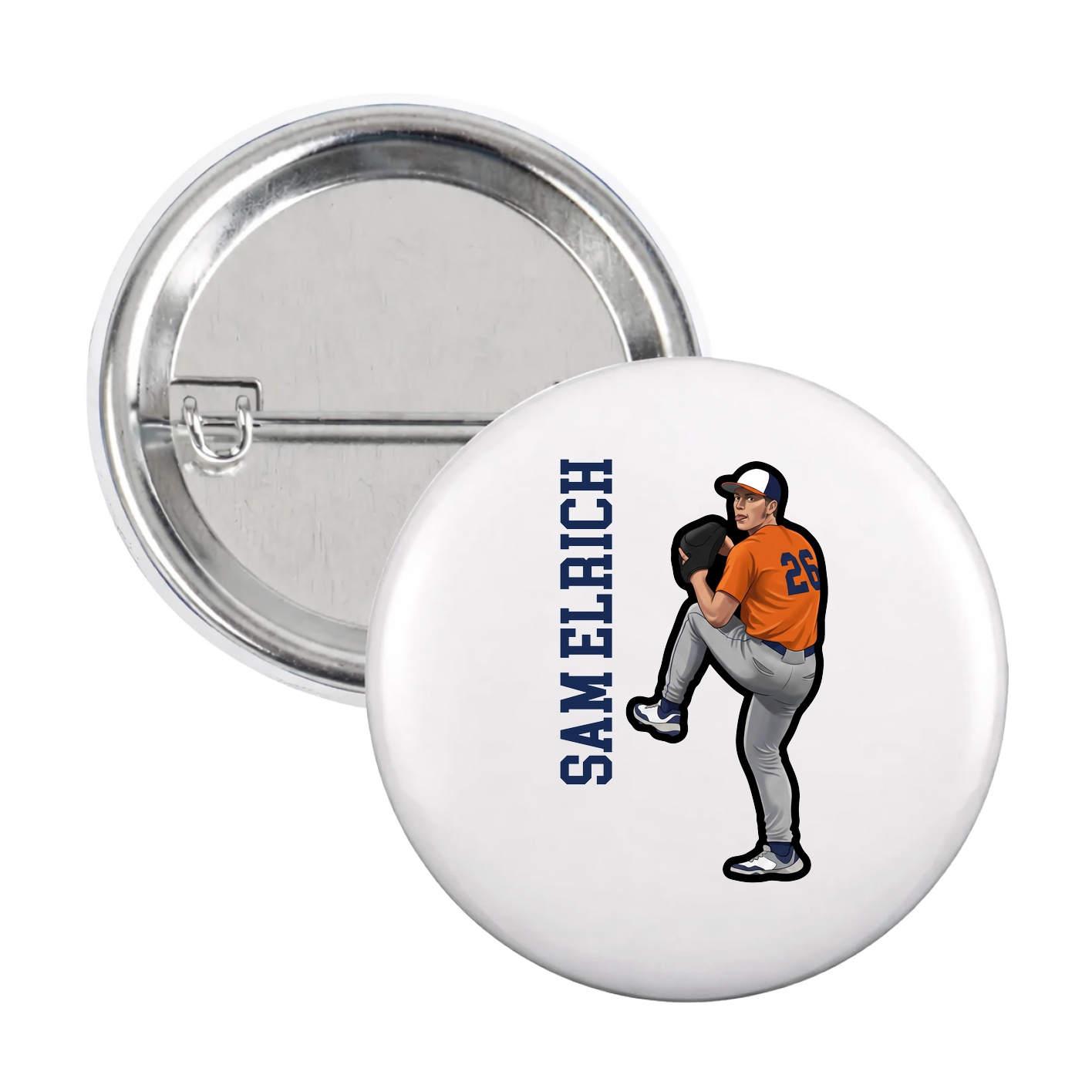 Game Day Button — Name Vertical in White