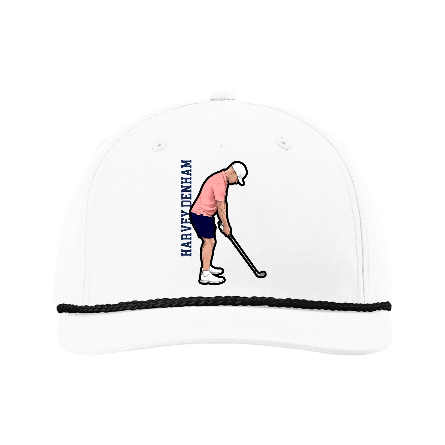 Five-Panel Classic Rope Cap — Name Vertical in White