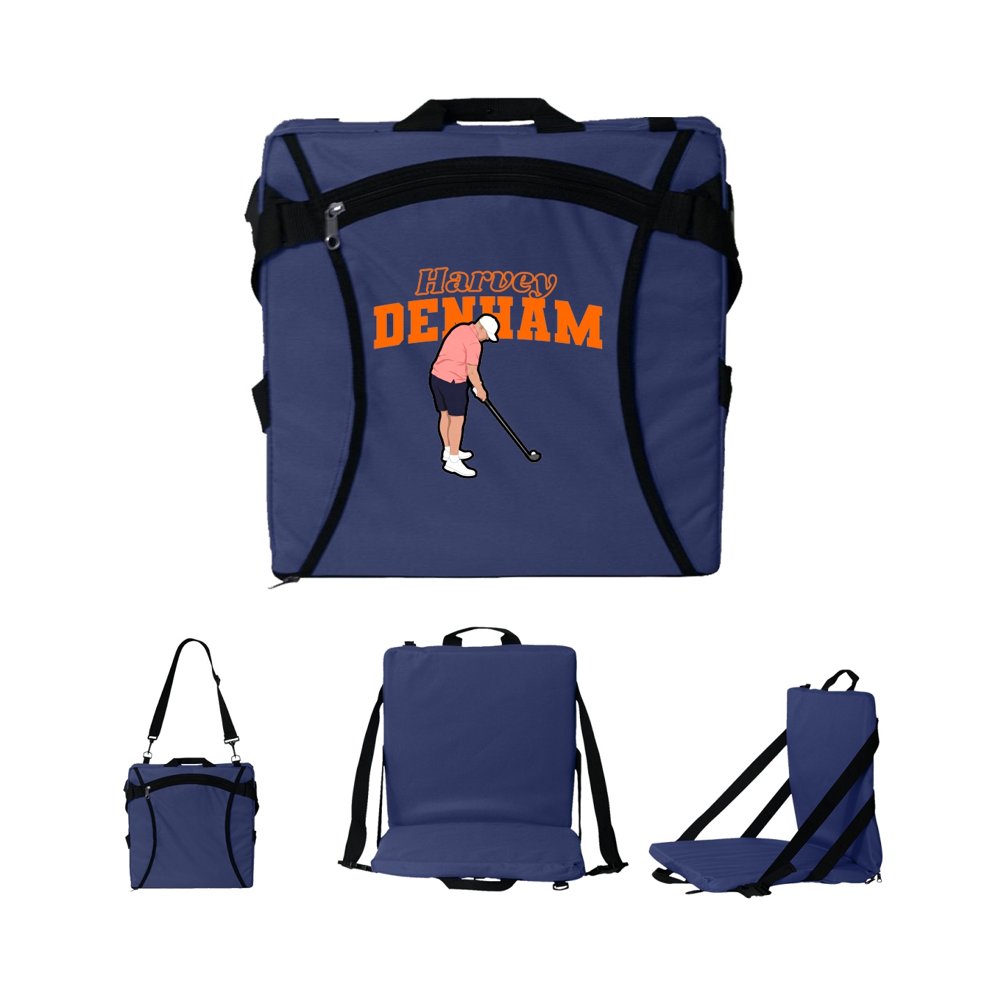 Folding Stadium Seat — Name Arch in Navy