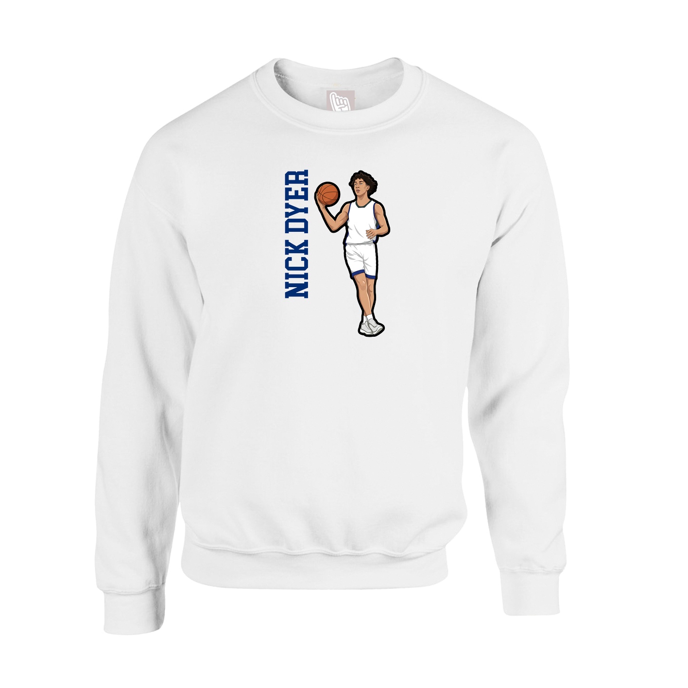 Fleece Crew — Name Vertical in White