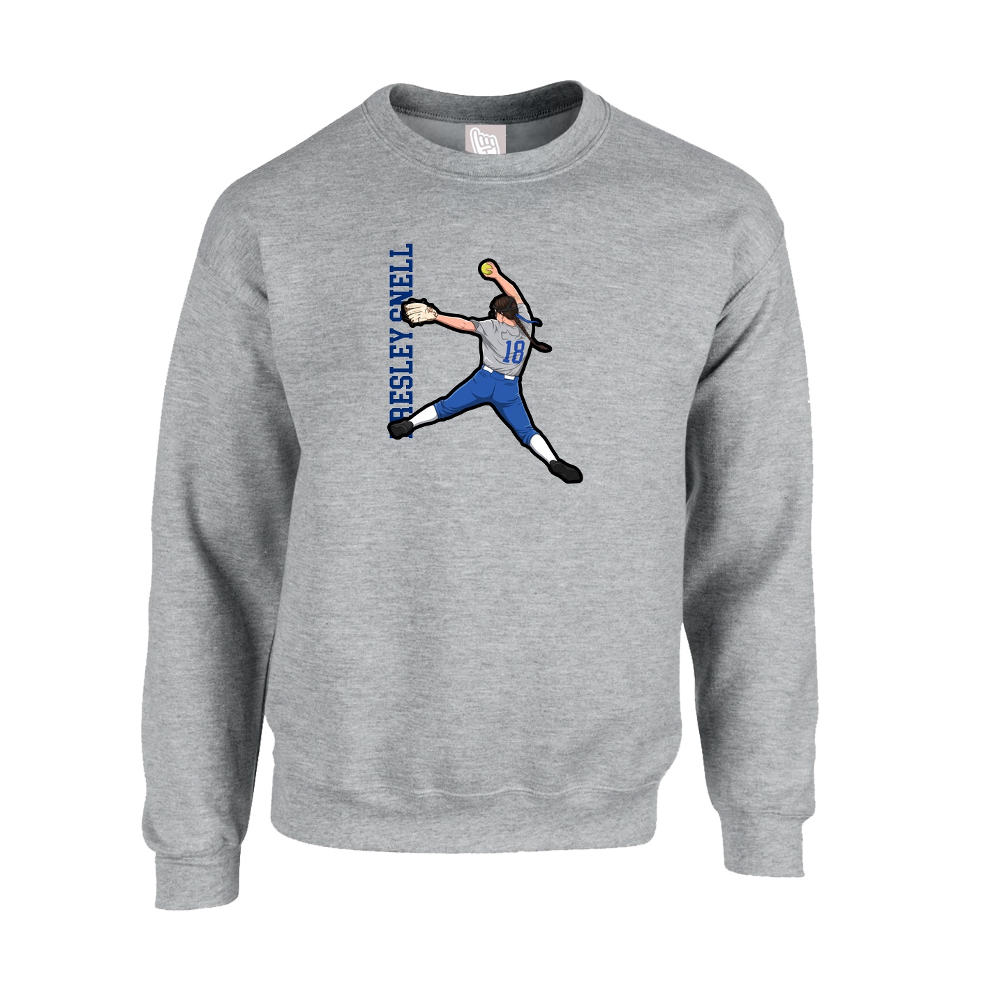 Fleece Crew — Name Vertical in Grey