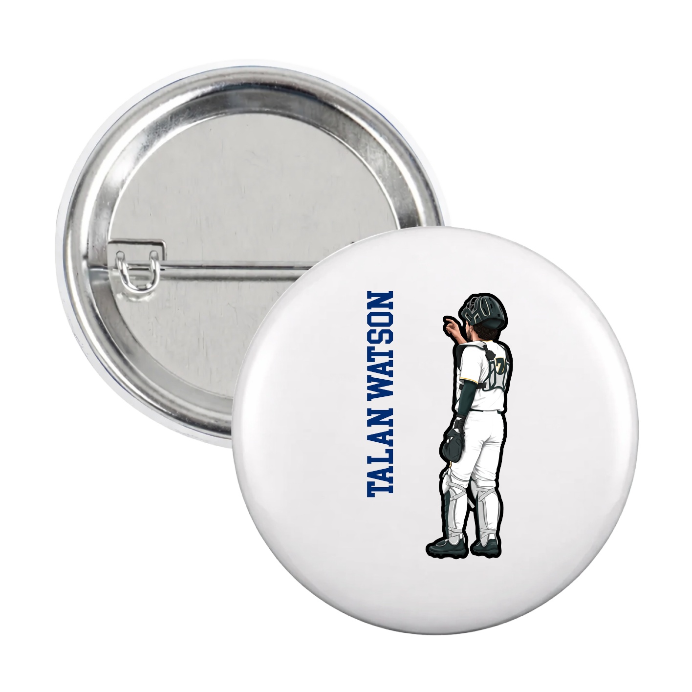 Game Day Button — Name Vertical in White