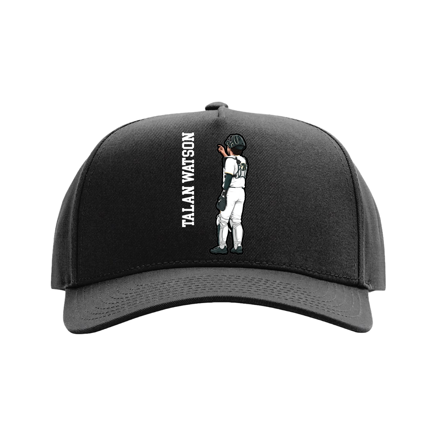 Full Fabric Five-Panel Champ Cap — Name Vertical in Black