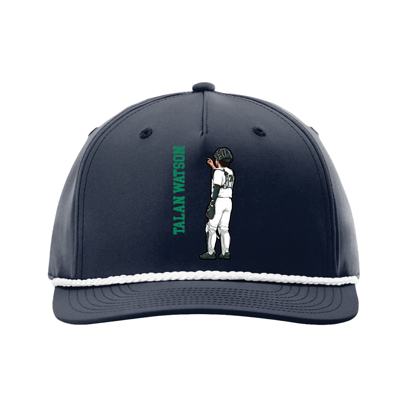 Five-Panel Classic Rope Cap — Name Vertical in Navy