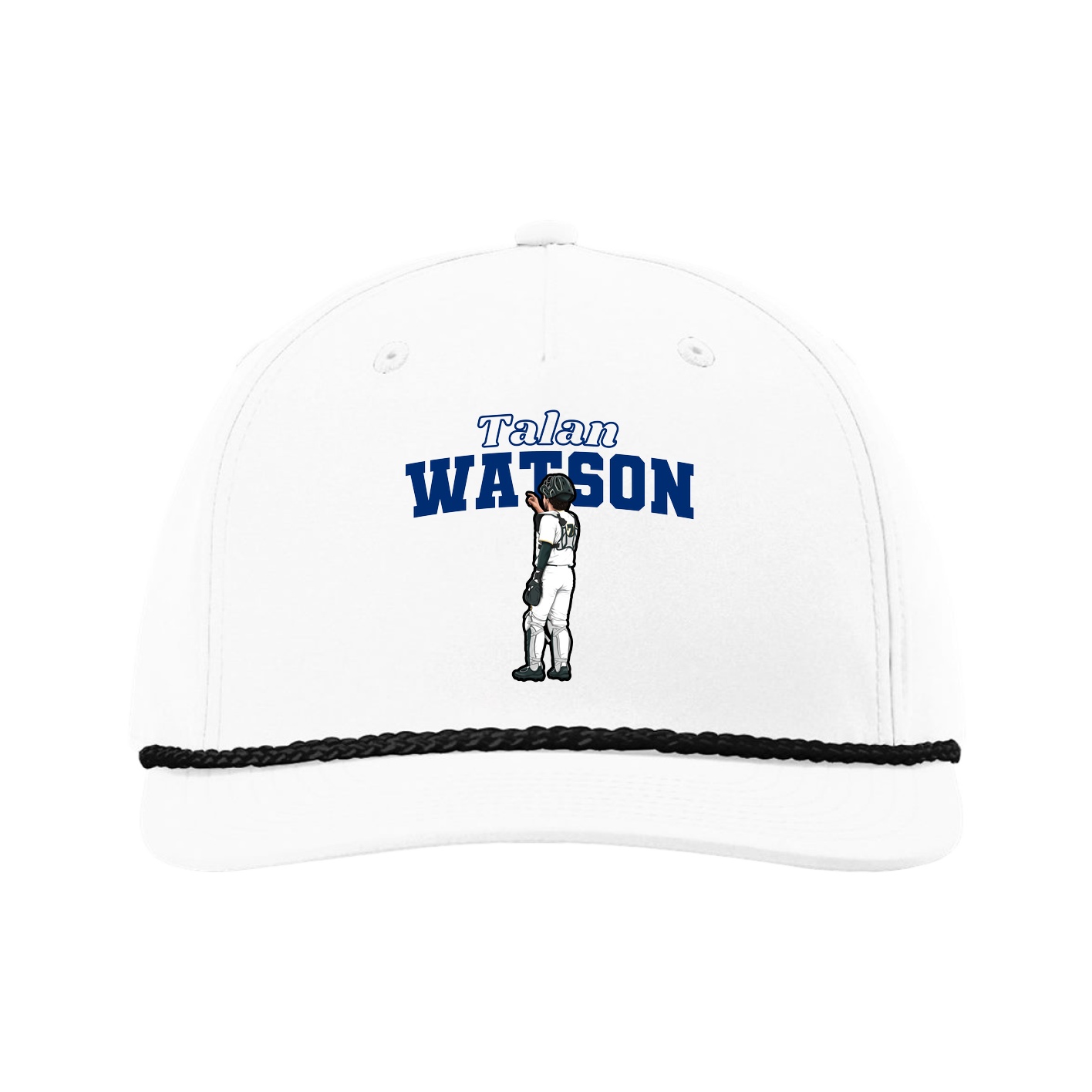 Five-Panel Classic Rope Cap — Name Arch in White