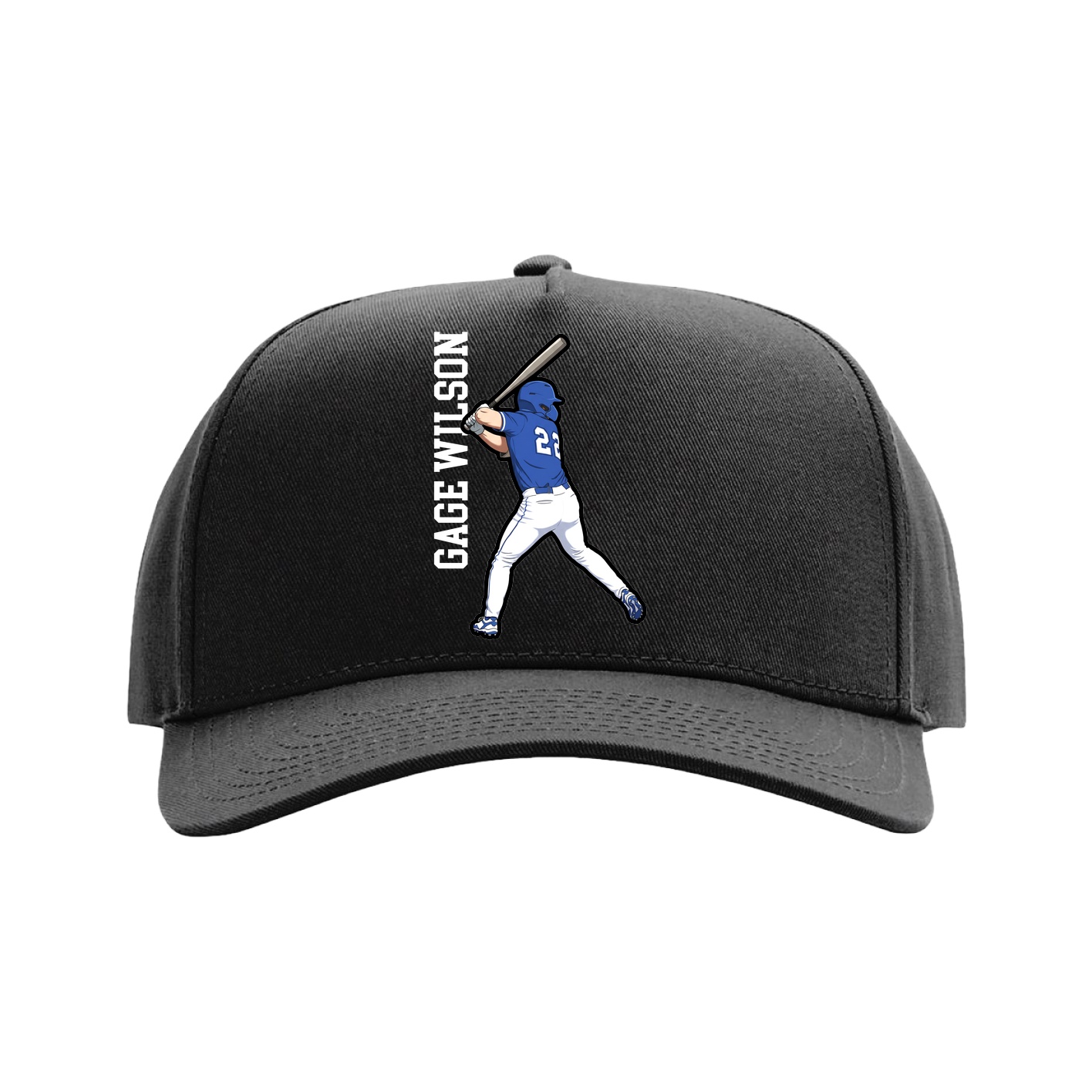 Full Fabric Five-Panel Champ Cap — Name Vertical in Black