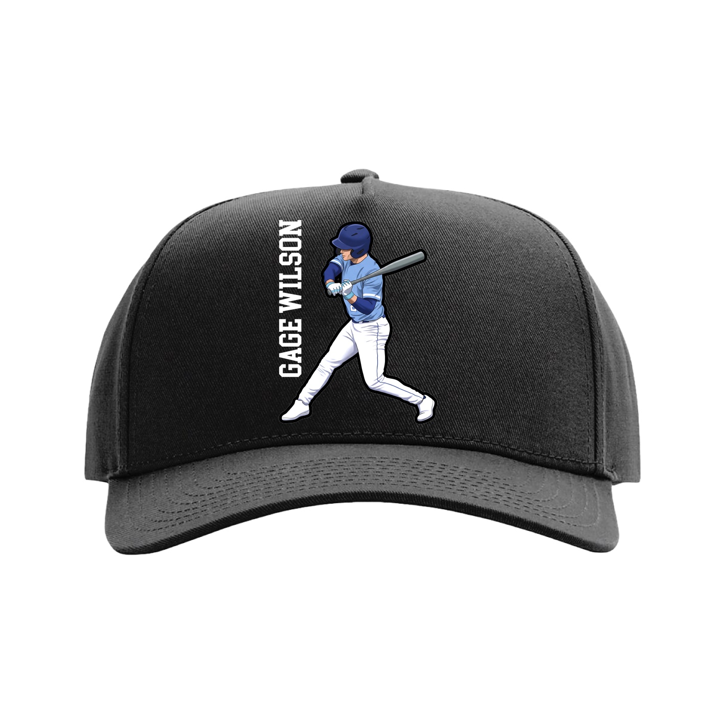 Full Fabric Five-Panel Champ Cap — Name Vertical in Black