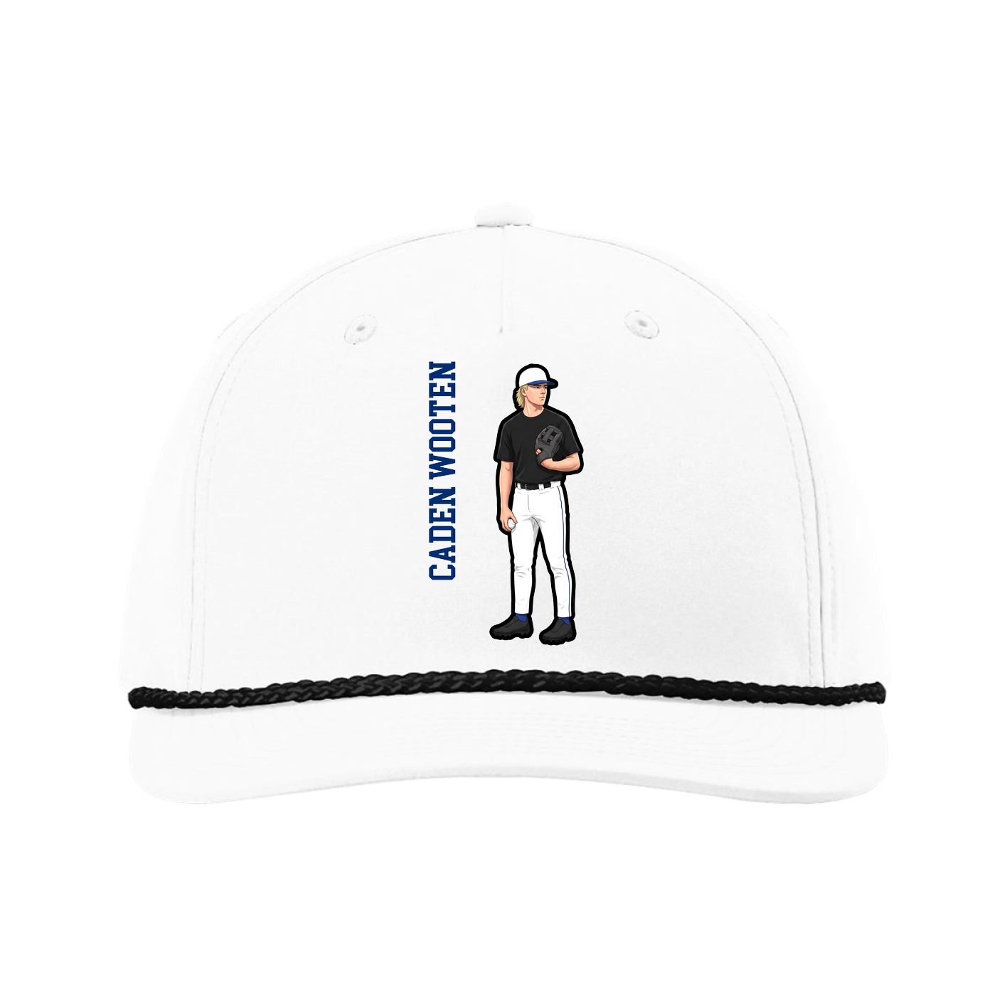 Five-Panel Classic Rope Cap — Name Vertical in White