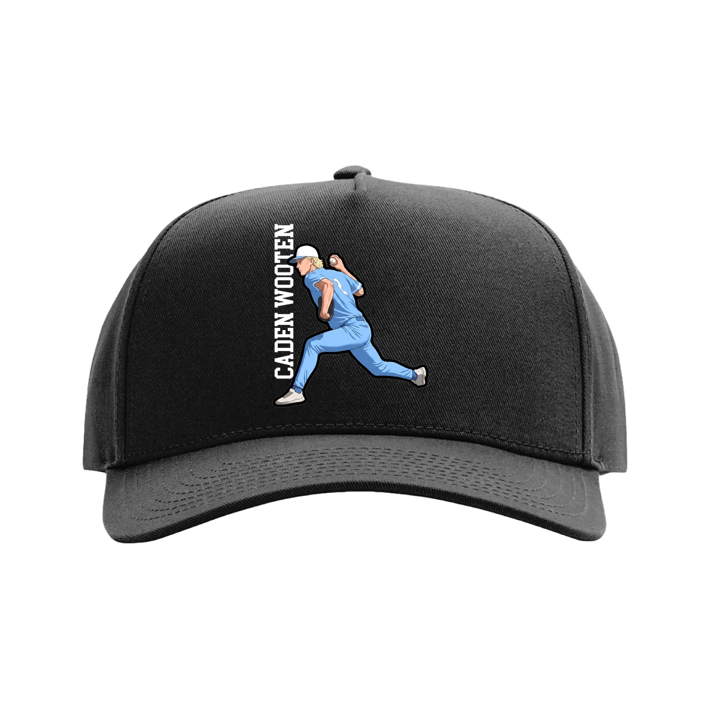 Full Fabric Five-Panel Champ Cap — Name Vertical in Black
