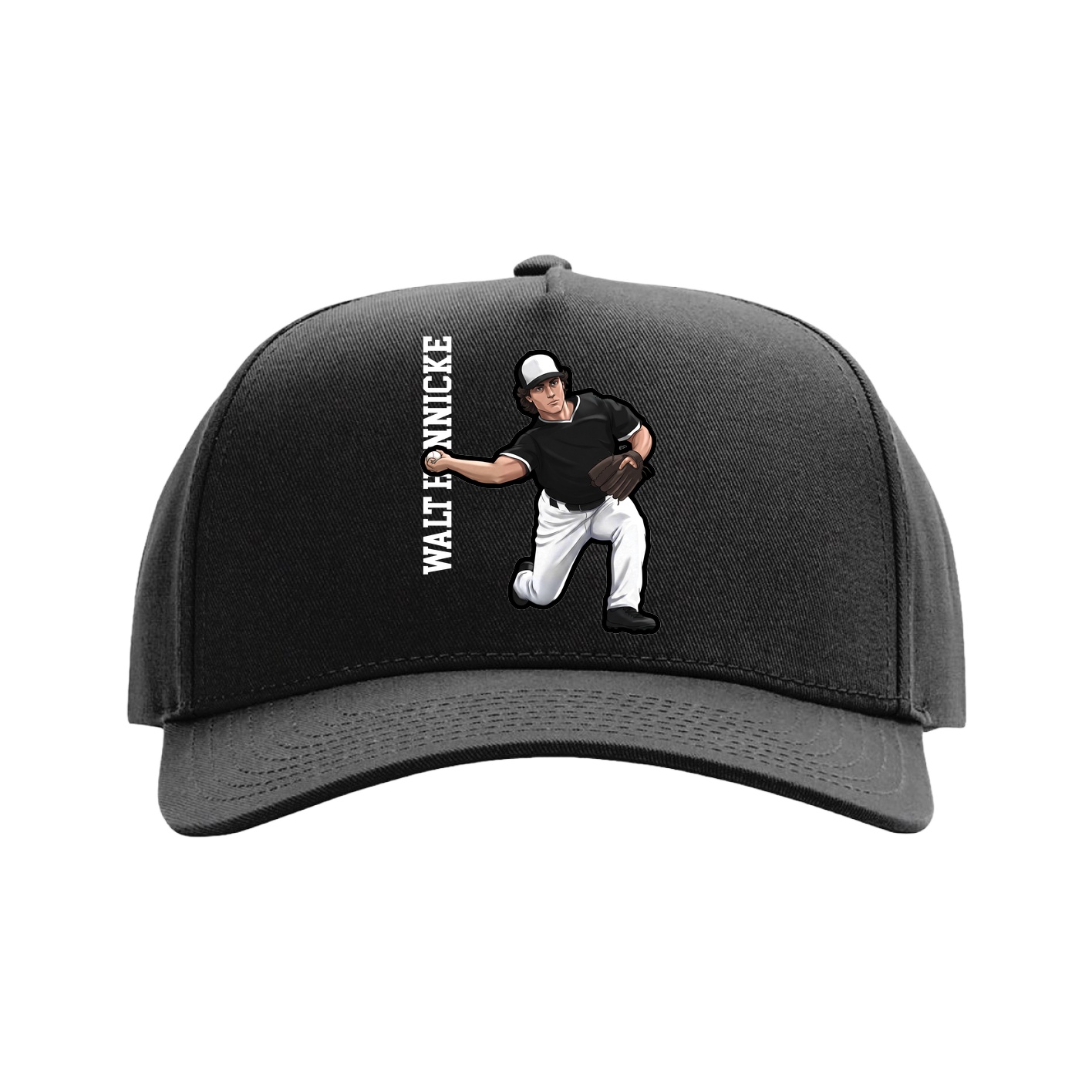 Full Fabric Five-Panel Champ Cap — Name Vertical in Black