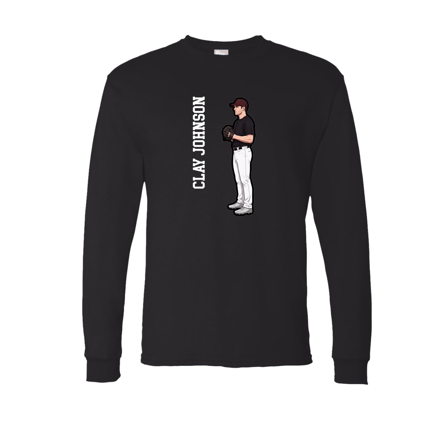 Long Sleeve Tee — Name Vertical in Black