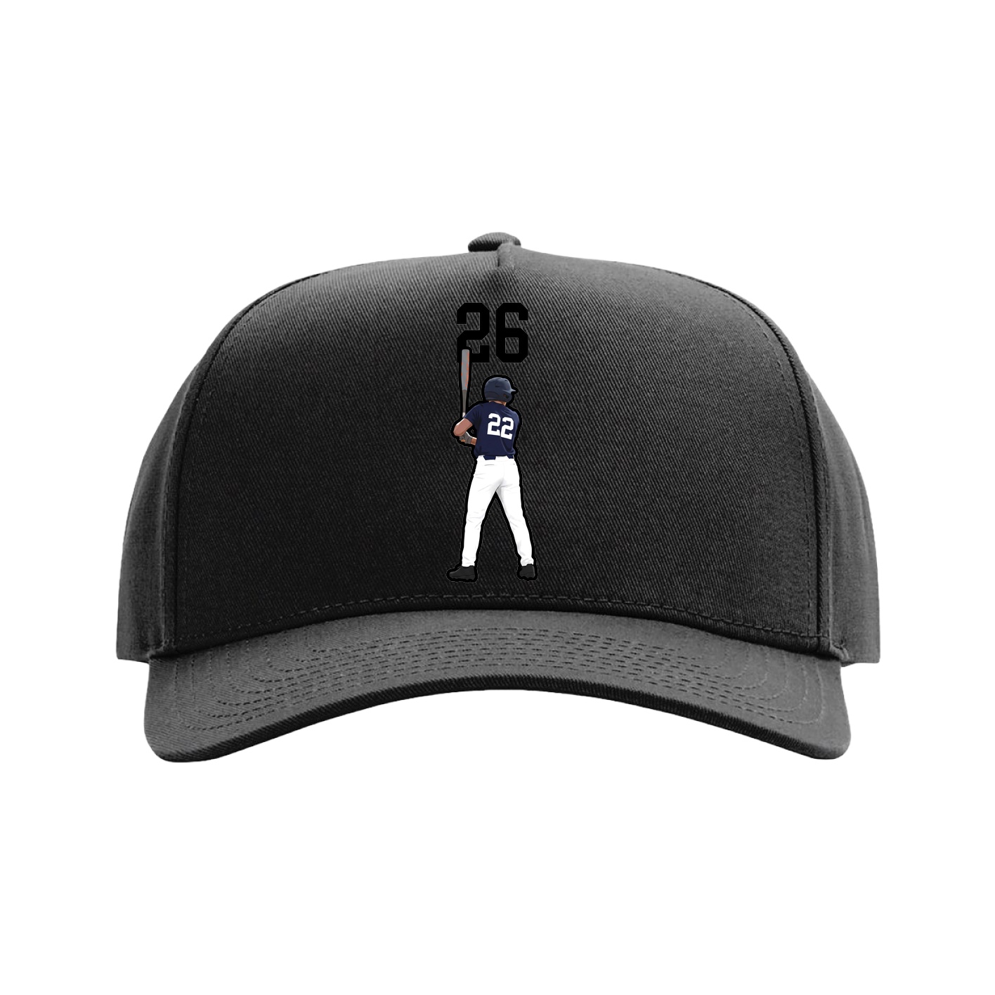 Full Fabric Five-Panel Champ Cap — Number Top in Black