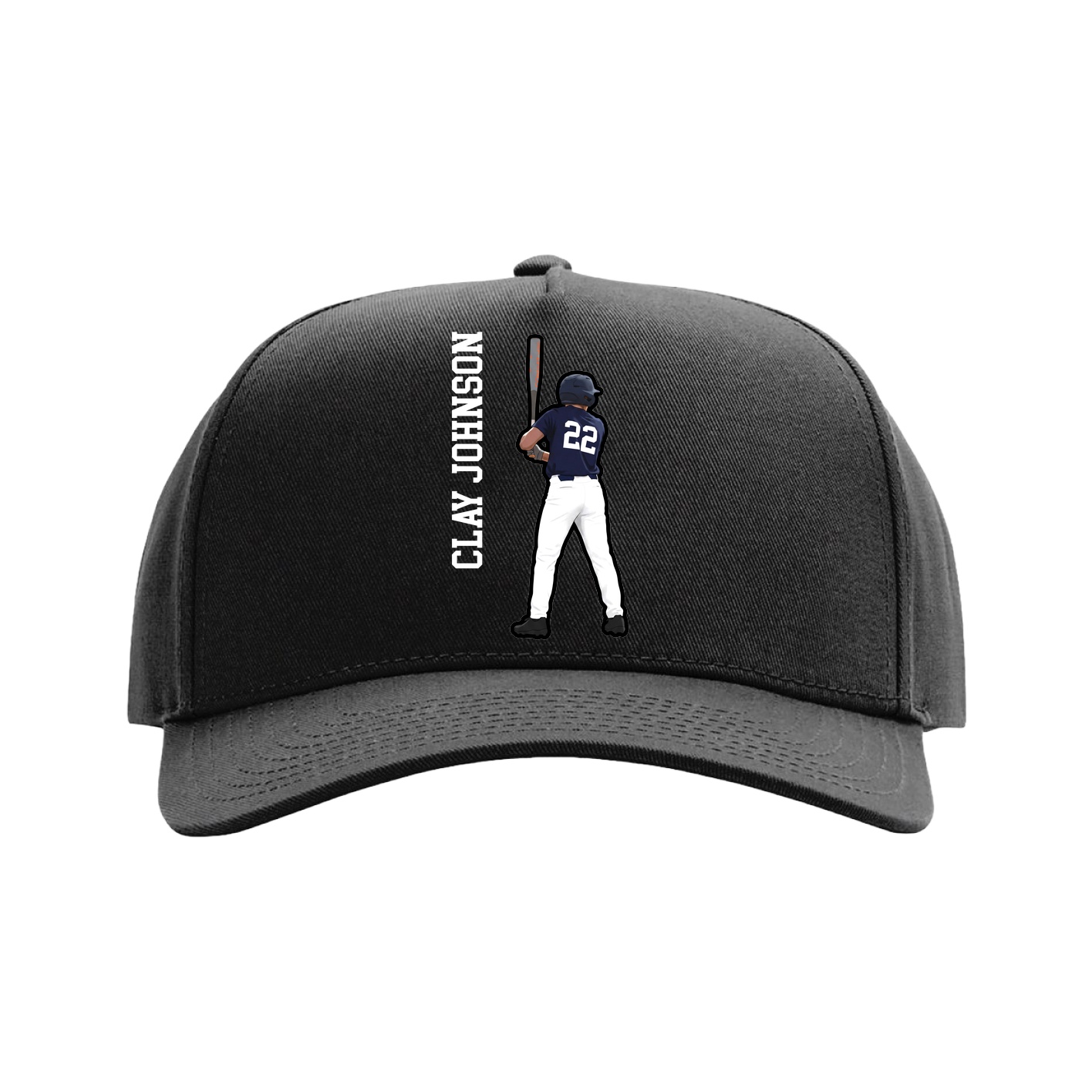 Full Fabric Five-Panel Champ Cap — Name Vertical in Black