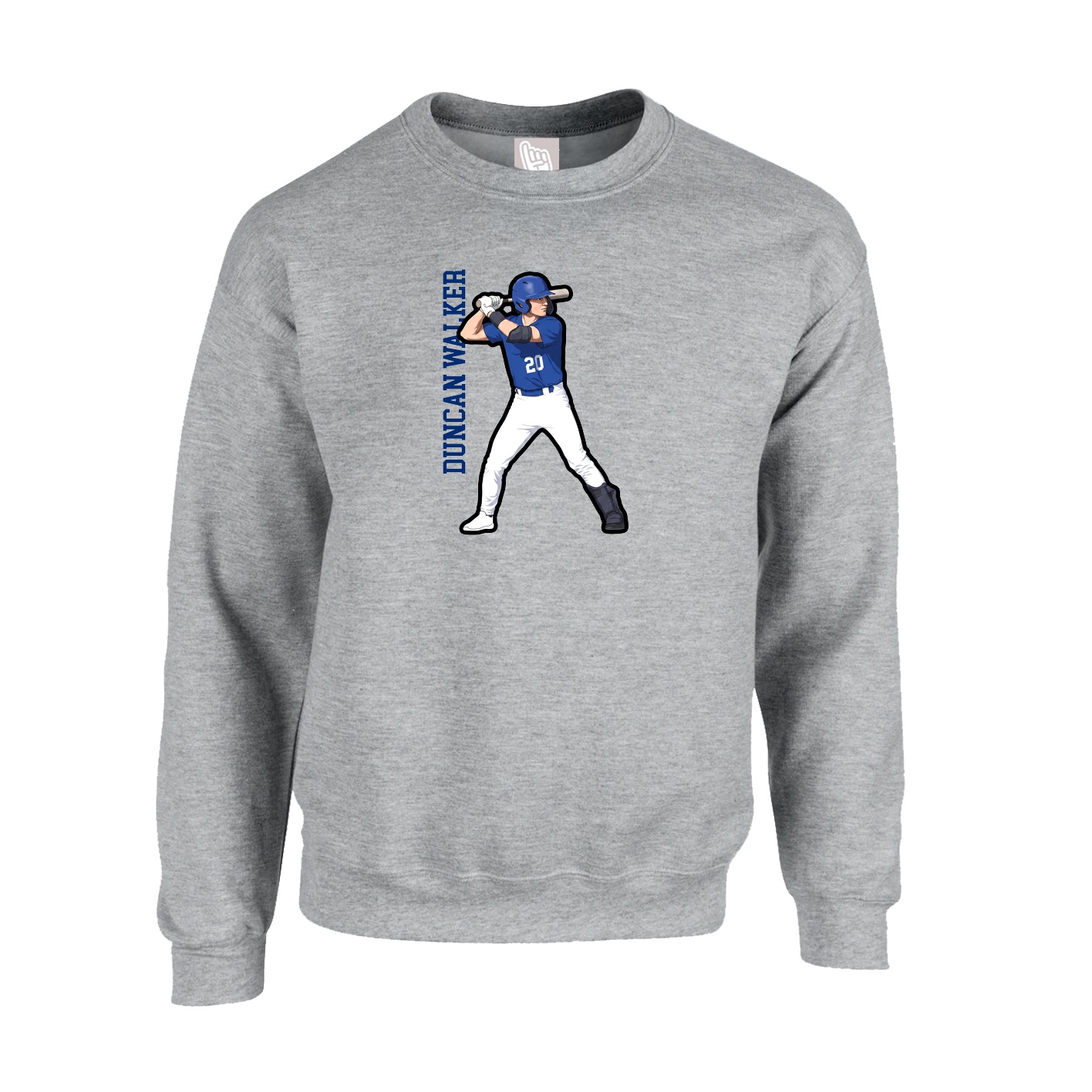 Fleece Crew — Name Vertical in Grey
