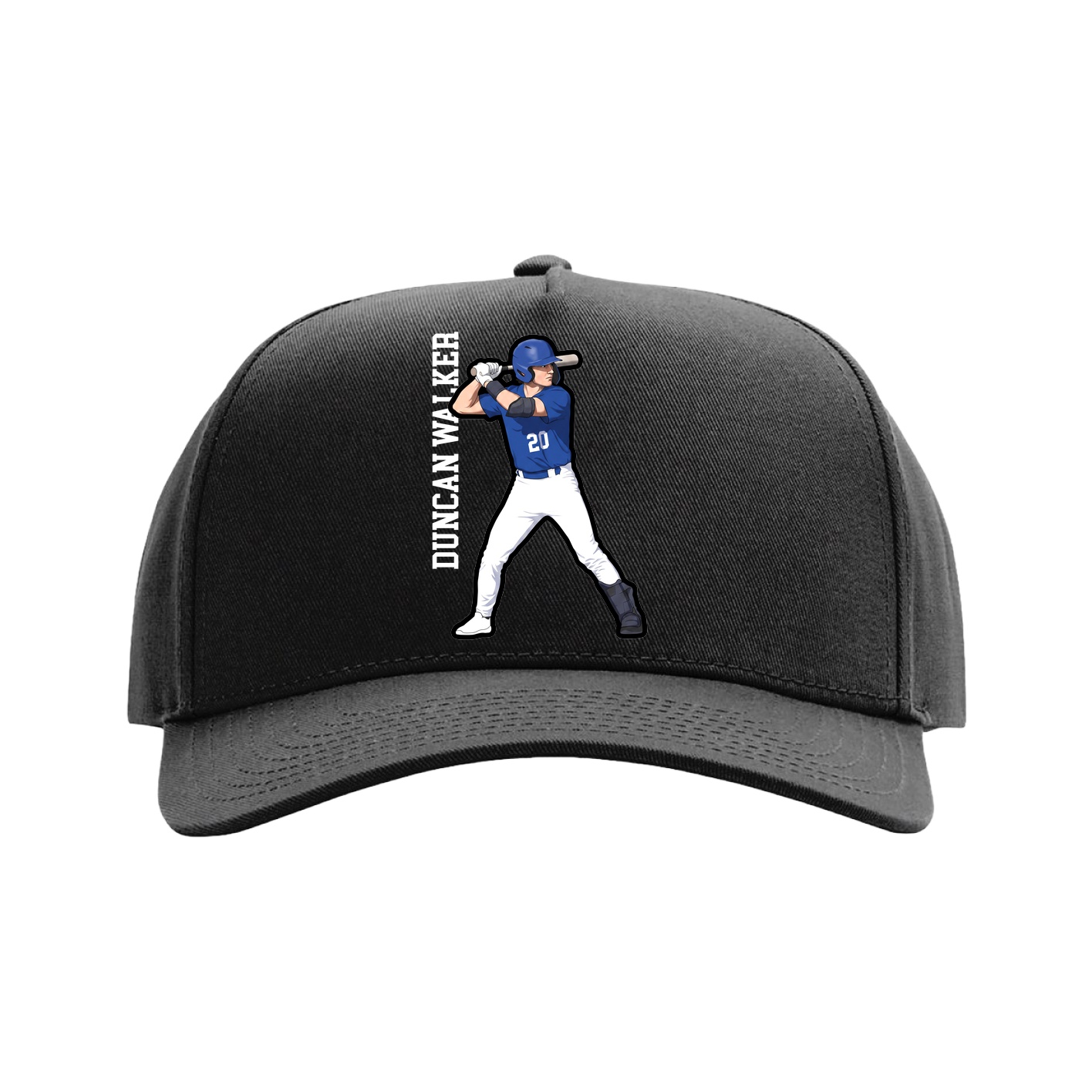 Full Fabric Five-Panel Champ Cap — Name Vertical in Black