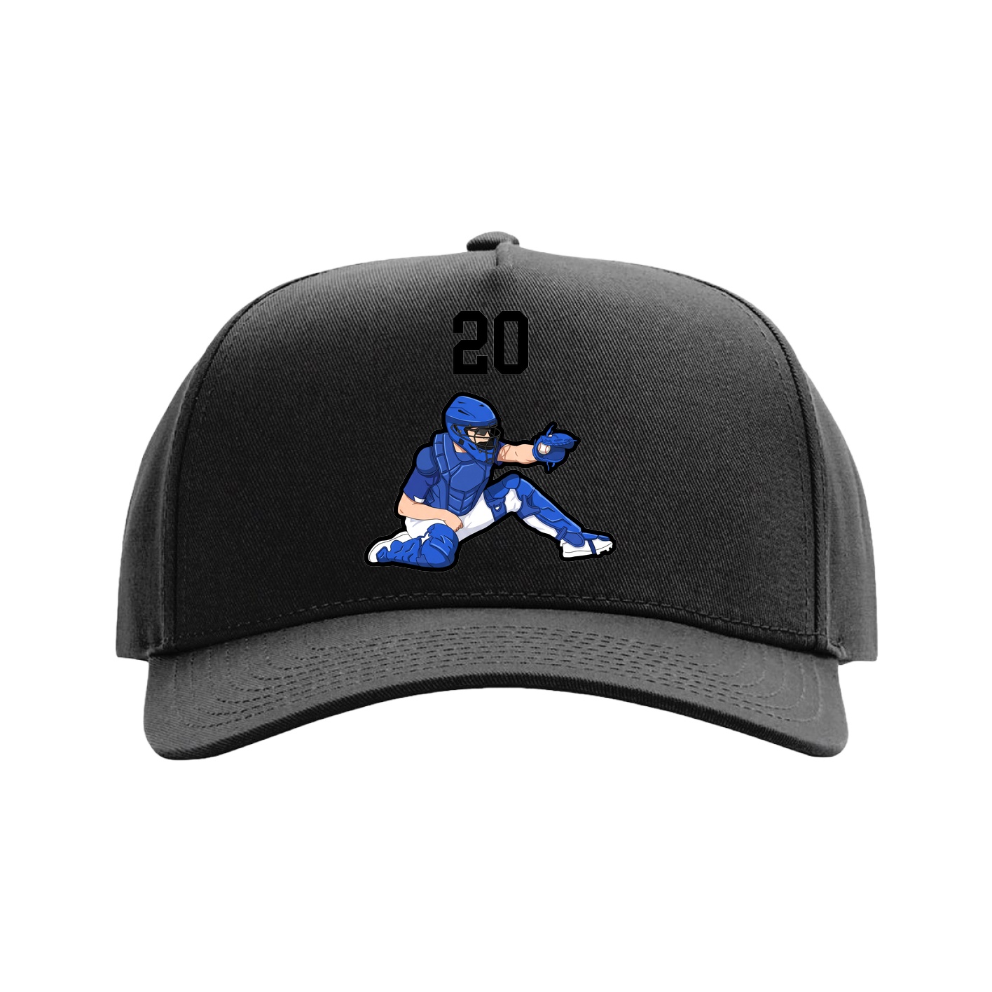 Full Fabric Five-Panel Champ Cap — Number Top in Black