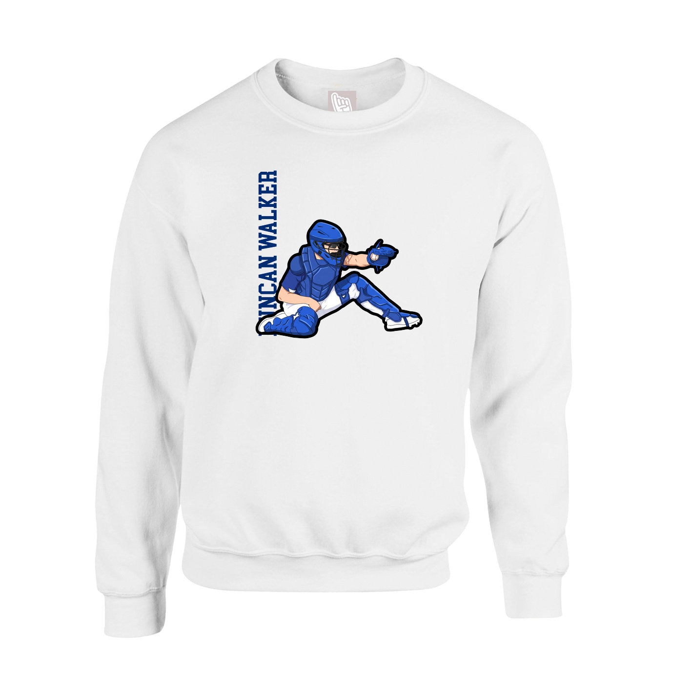 Fleece Crew — Name Vertical in White