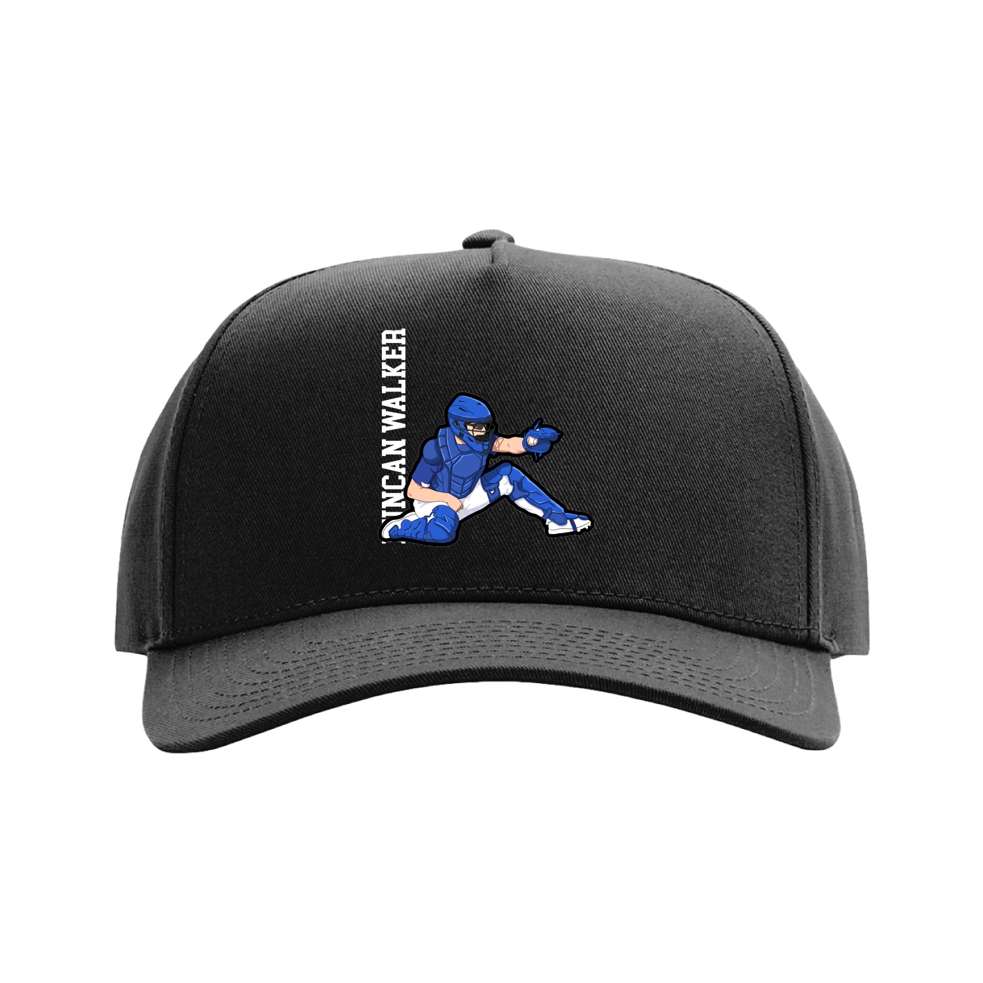Full Fabric Five-Panel Champ Cap — Name Vertical in Black