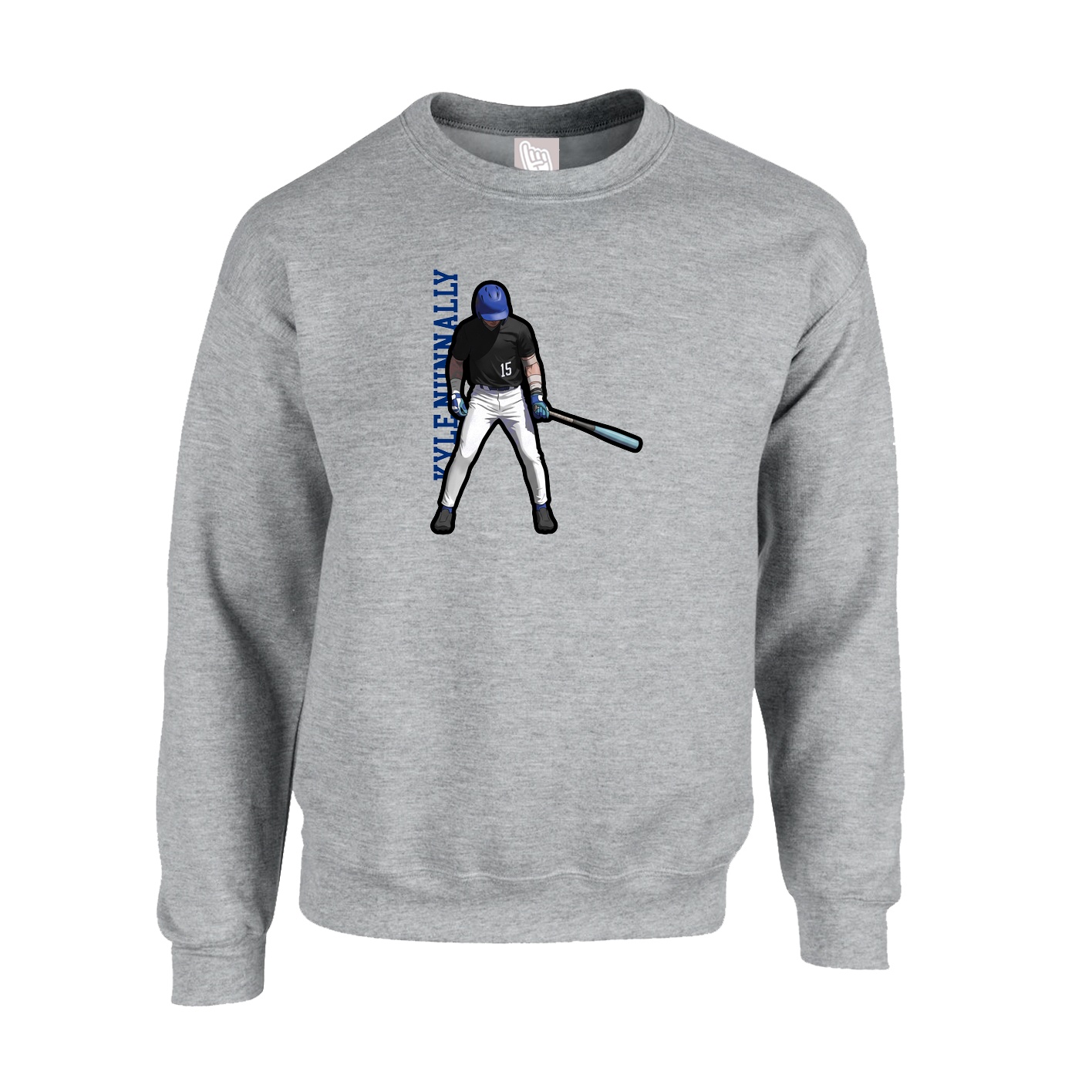 Fleece Crew — Name Vertical in Grey