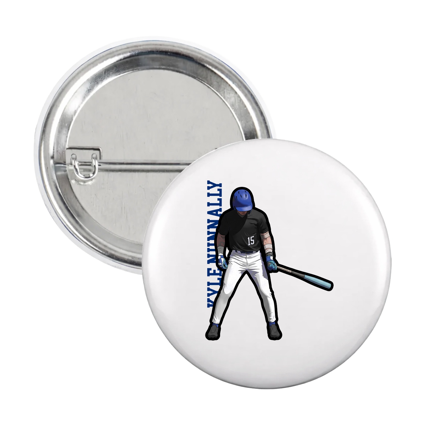 Game Day Button — Name Vertical in White