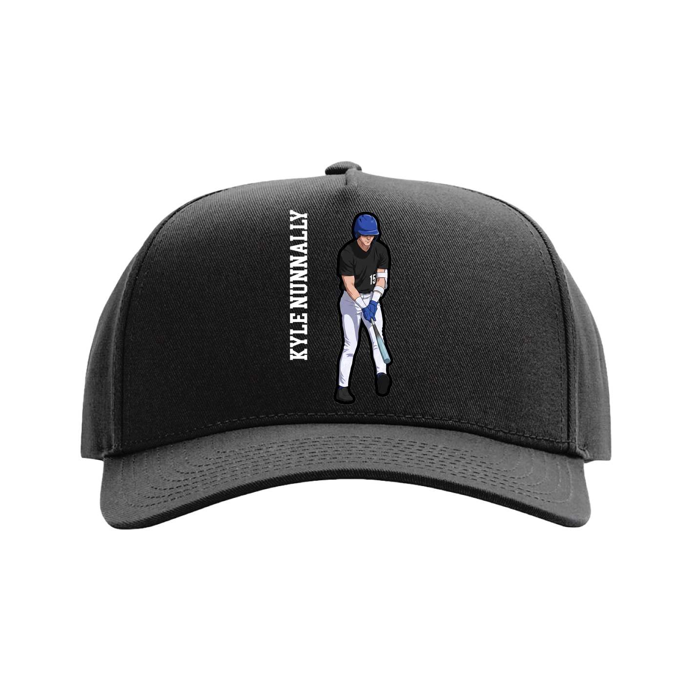 Full Fabric Five-Panel Champ Cap — Name Vertical in Black