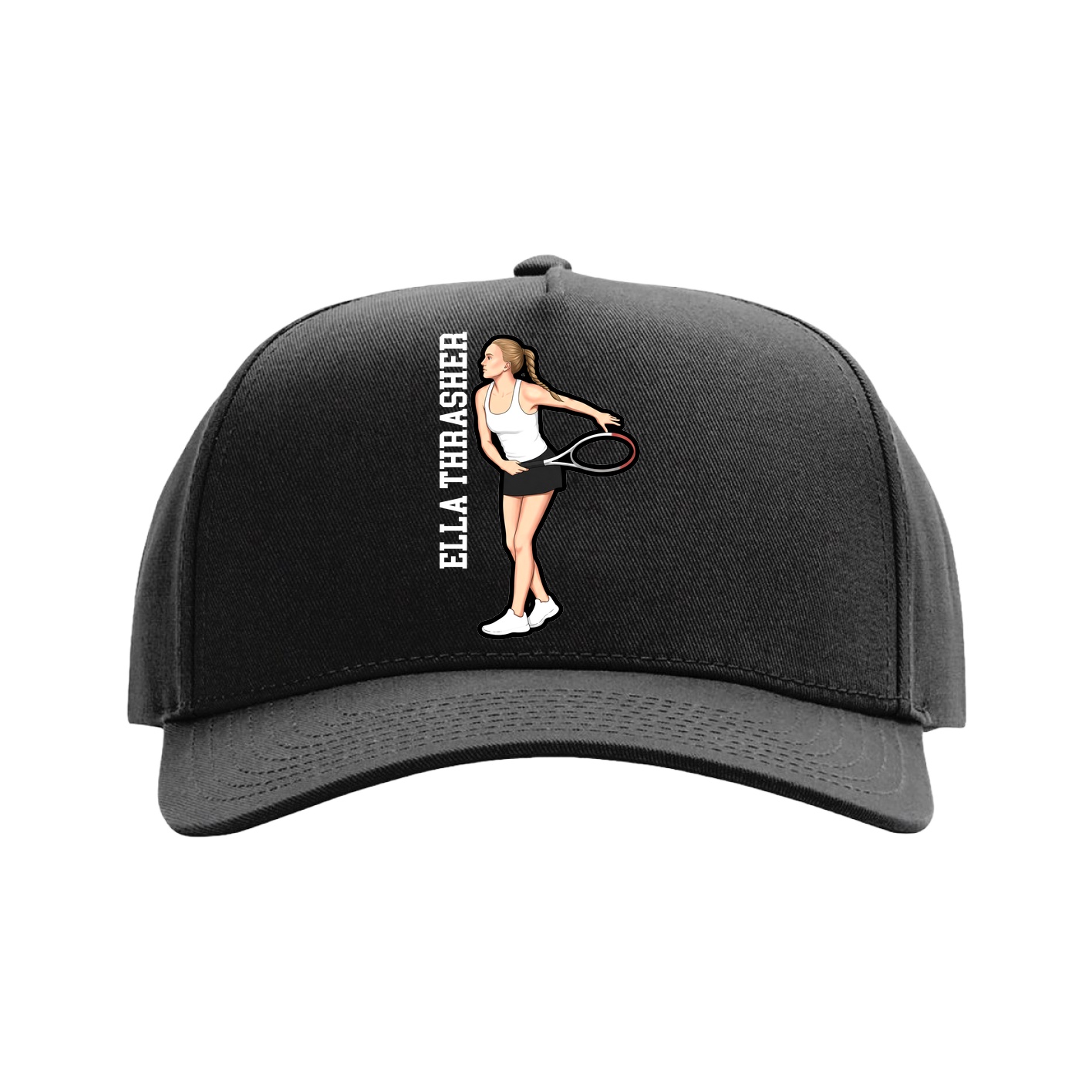 Full Fabric Five-Panel Champ Cap — Name Vertical in Black