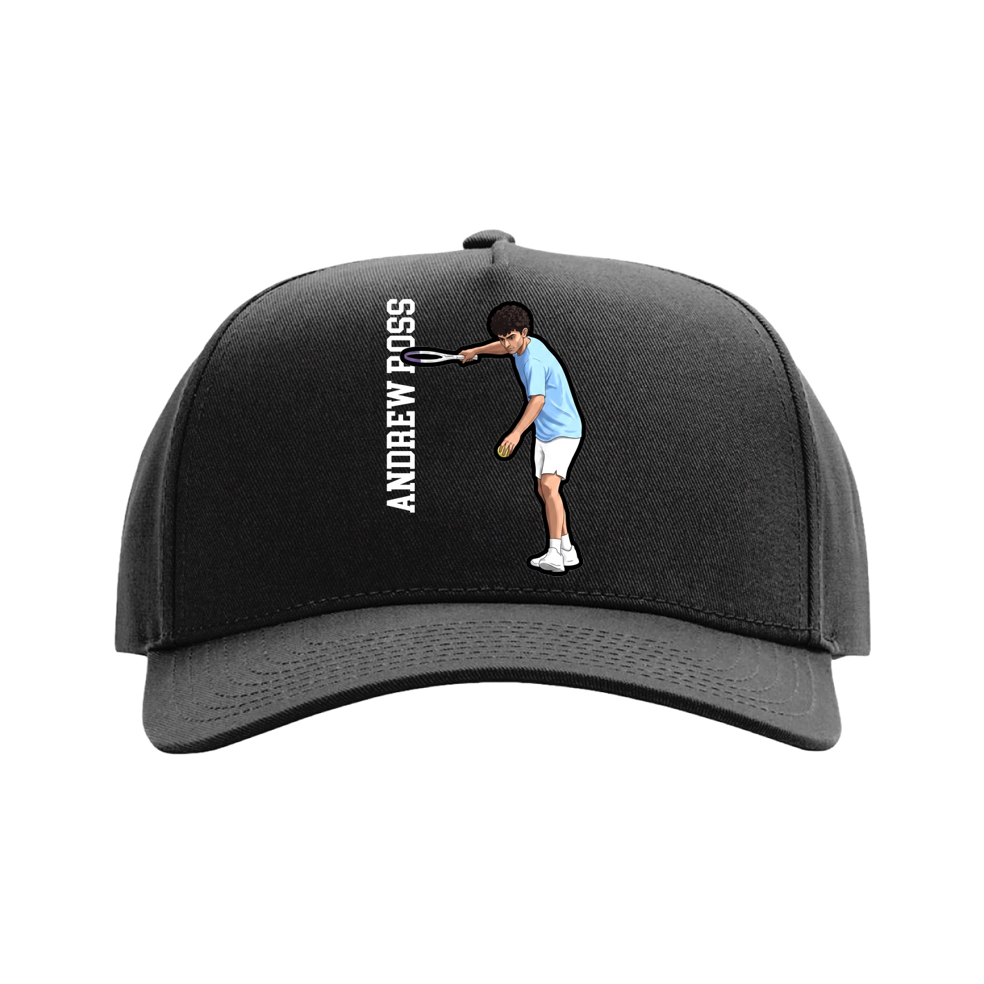 Full Fabric Five-Panel Champ Cap — Name Vertical in Black