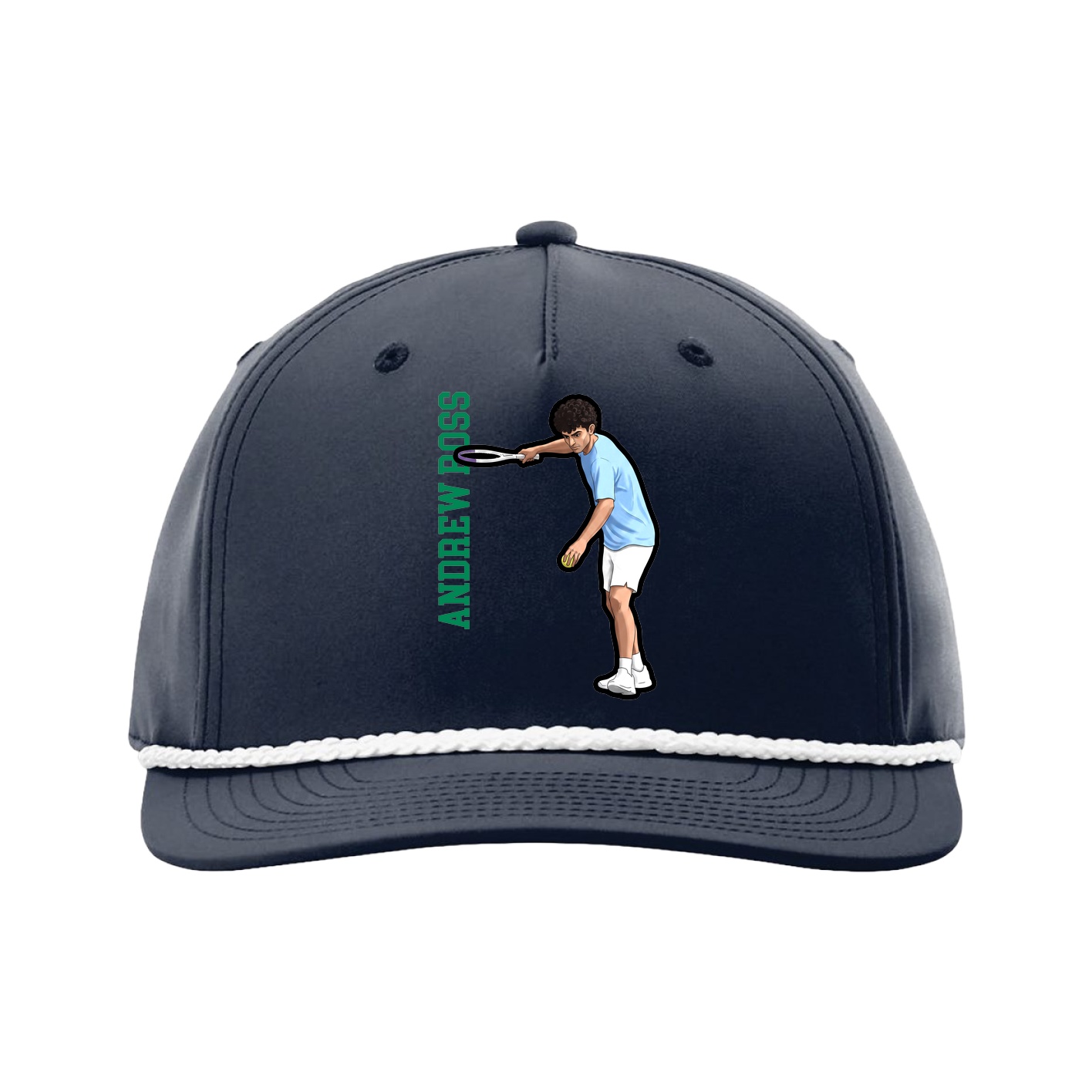 Five-Panel Classic Rope Cap — Name Vertical in Navy