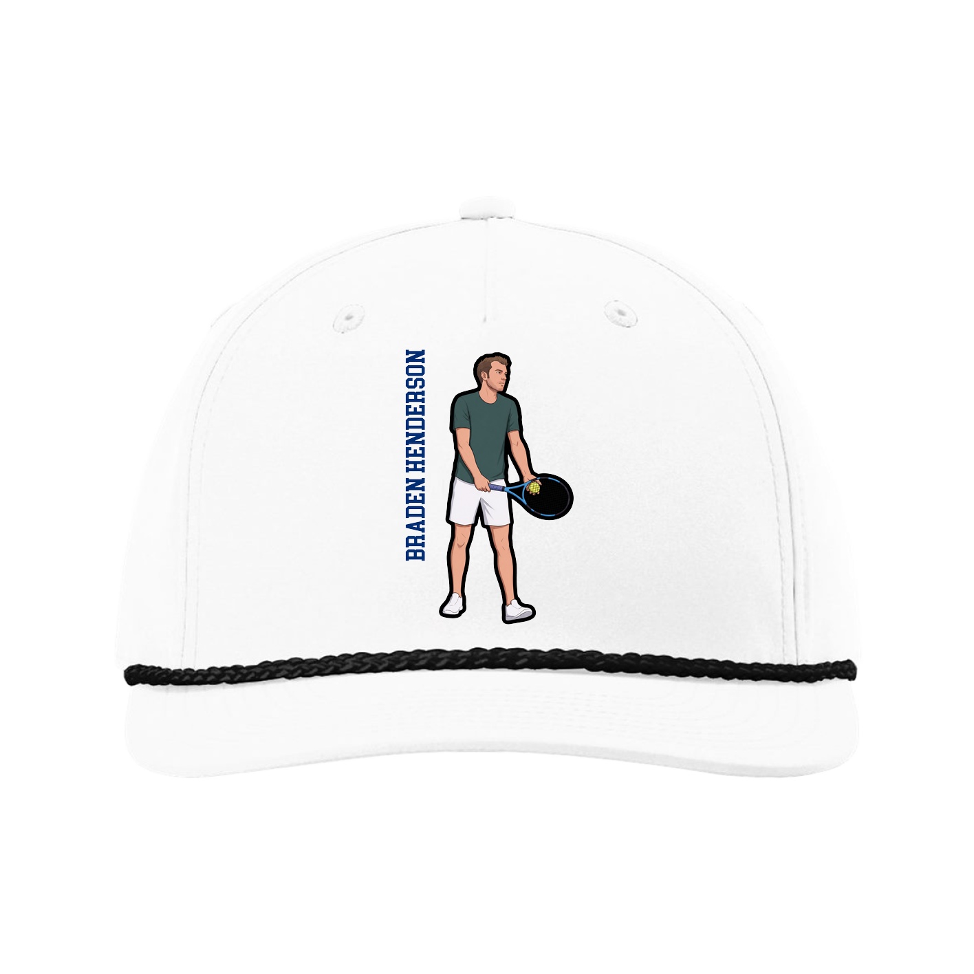 Five-Panel Classic Rope Cap — Name Vertical in White