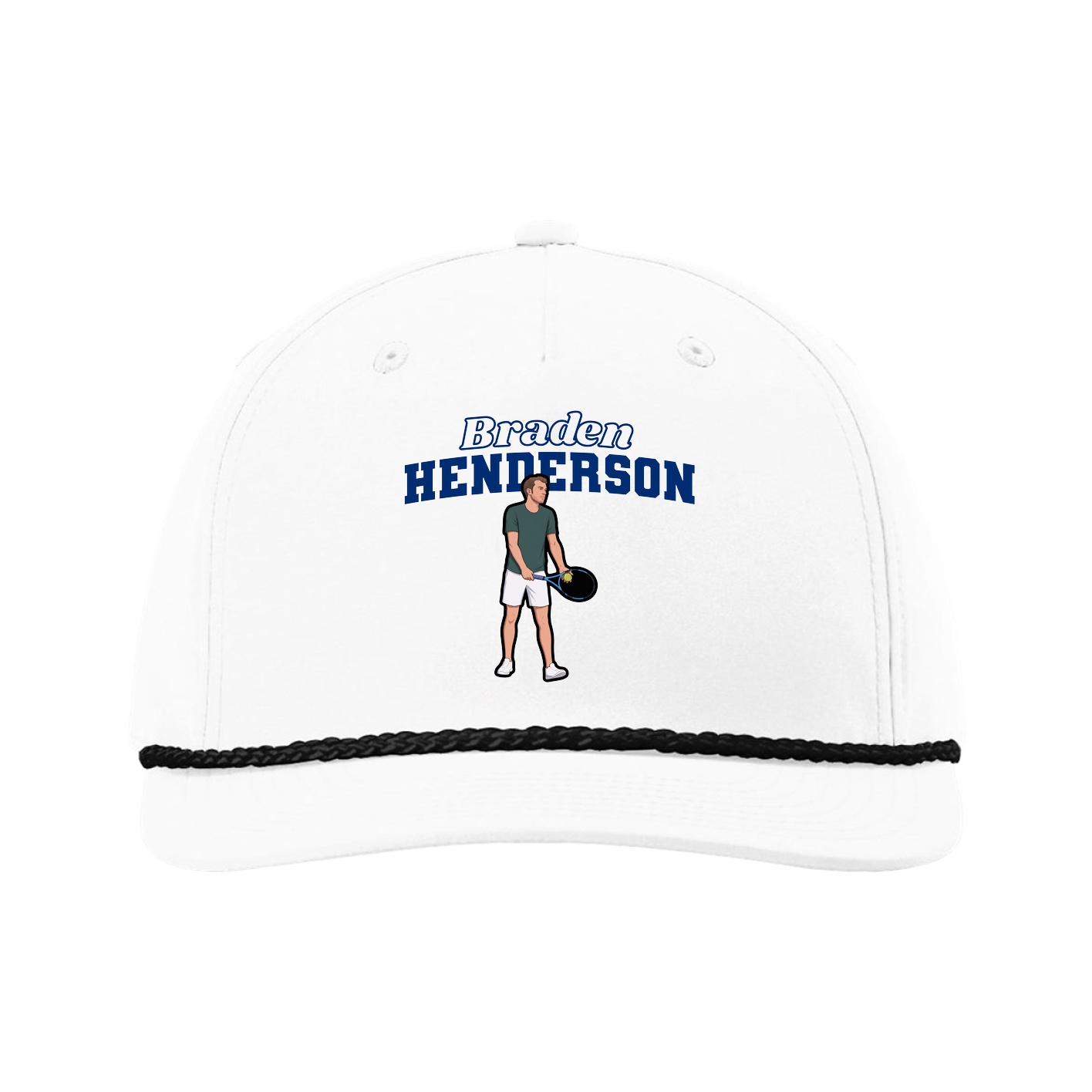 Five-Panel Classic Rope Cap — Name Arch in White