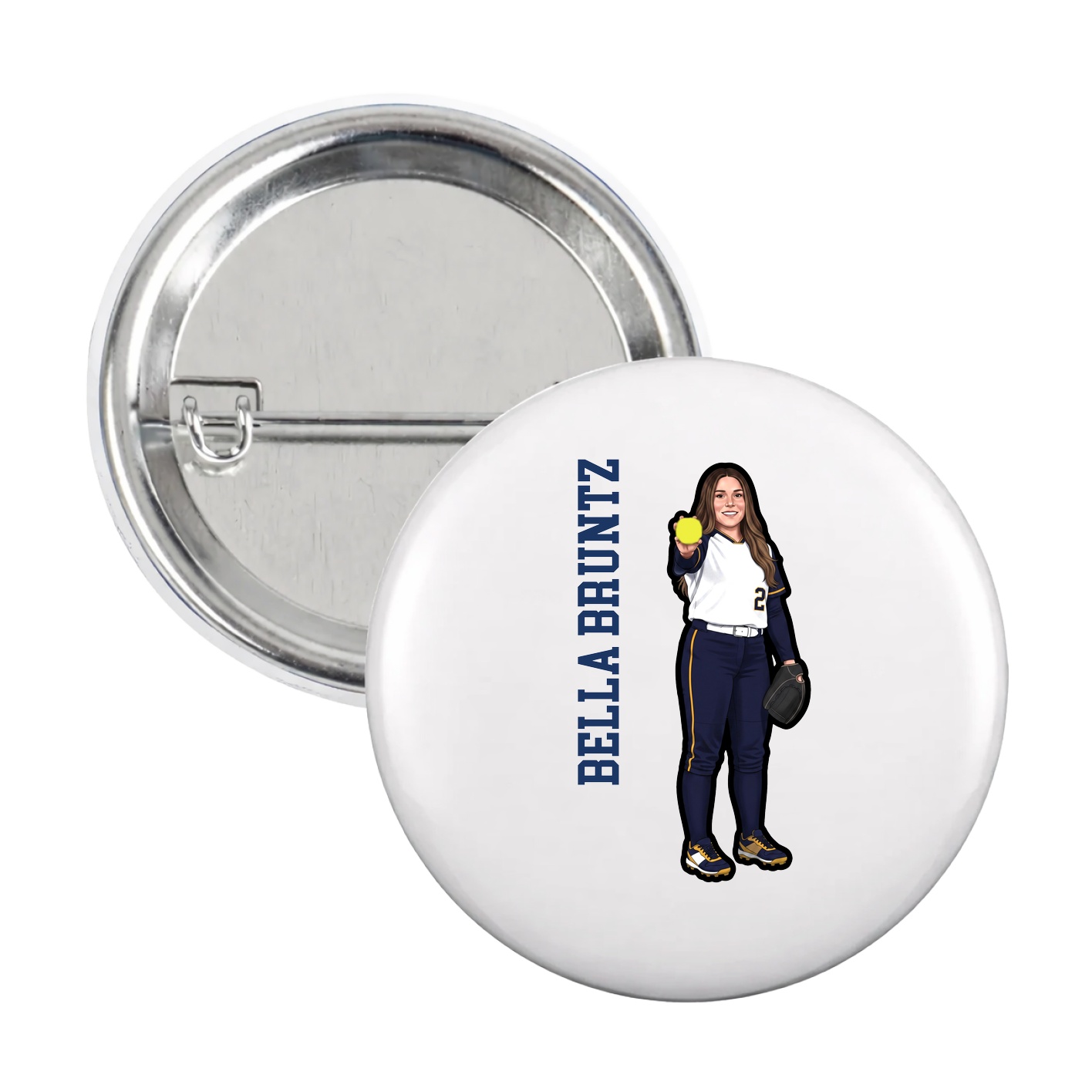 Game Day Button — Name Vertical in White