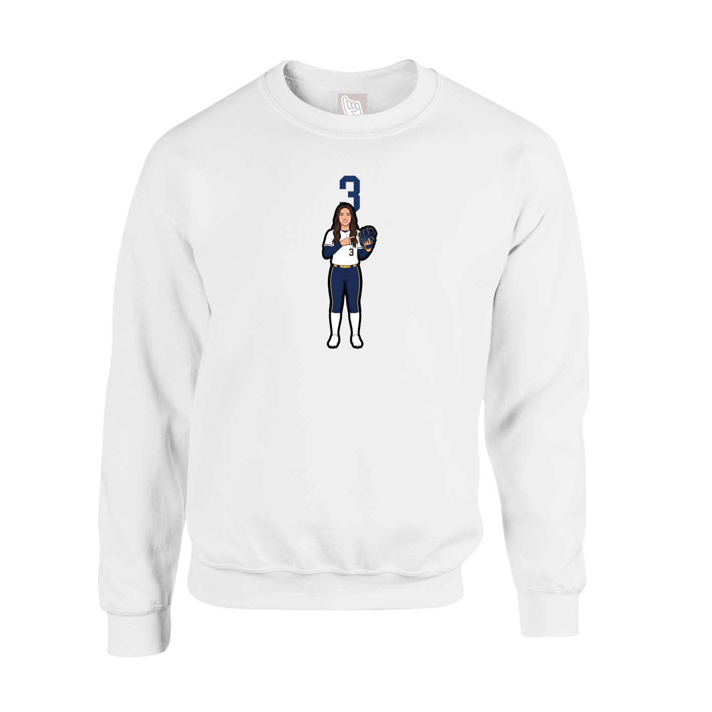 Fleece Crew — Number Top in White