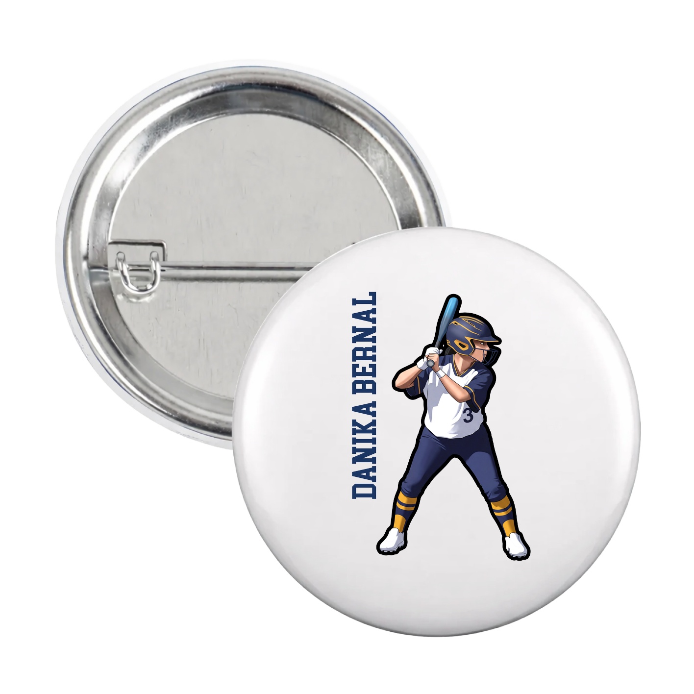 Game Day Button — Name Vertical in White