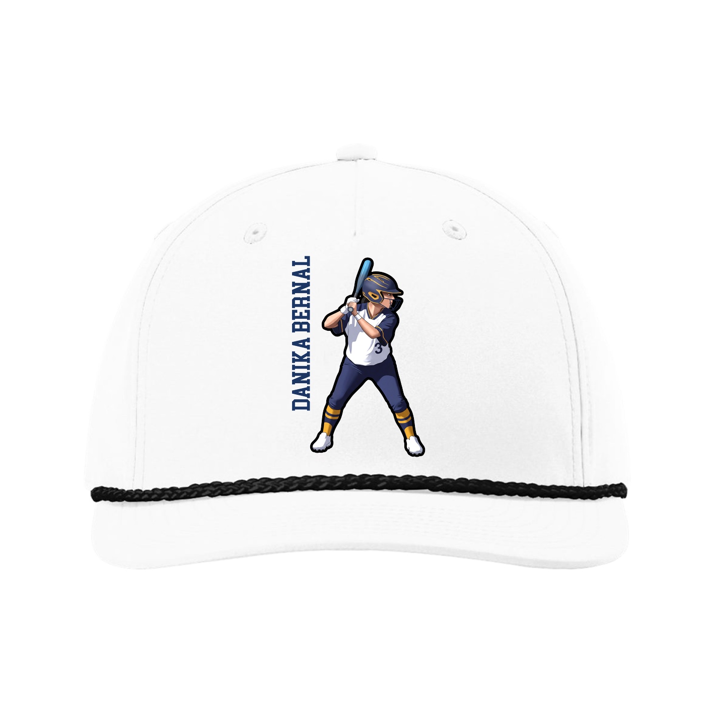 Five-Panel Classic Rope Cap — Name Vertical in White