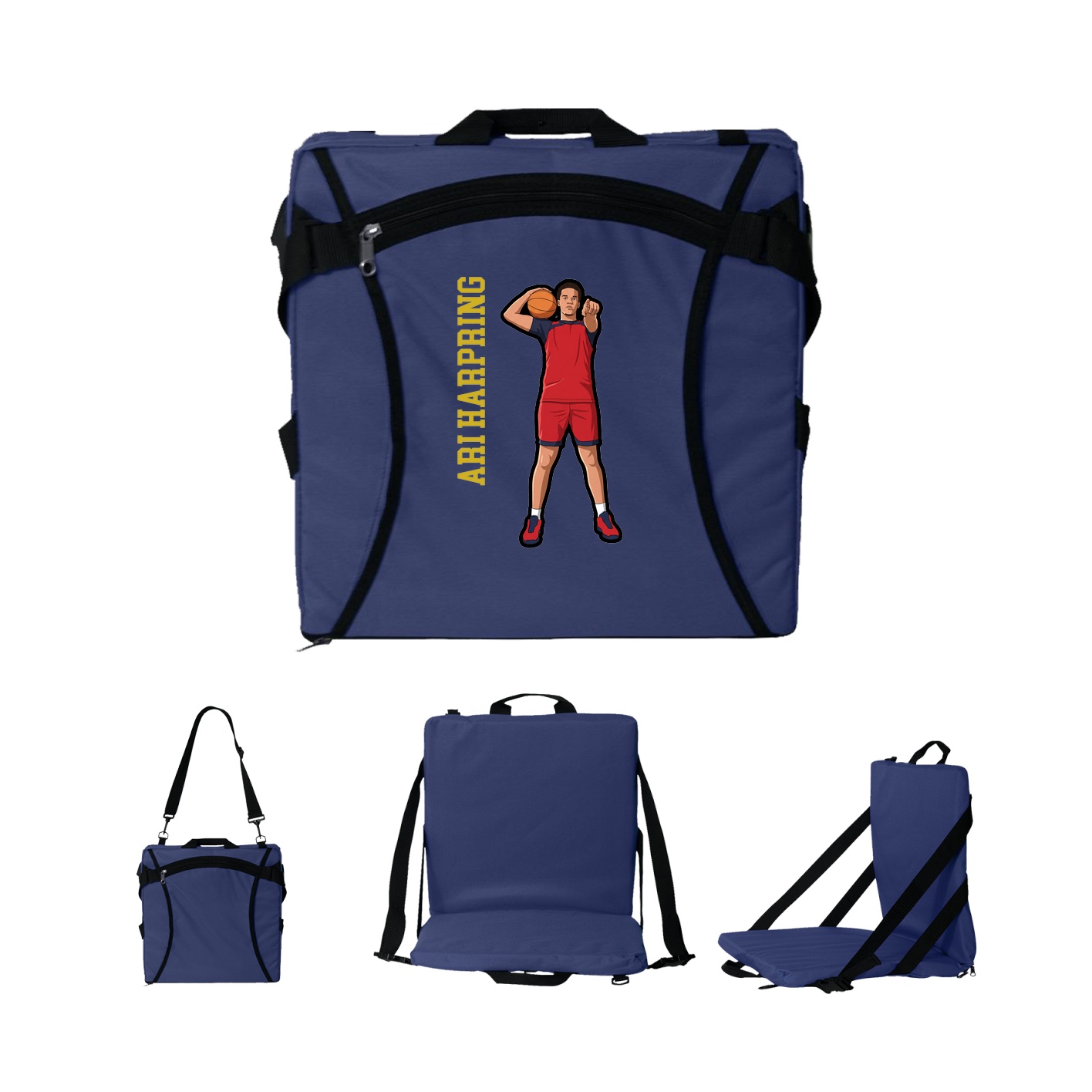 Folding Stadium Seat — Name Vertical in Navy