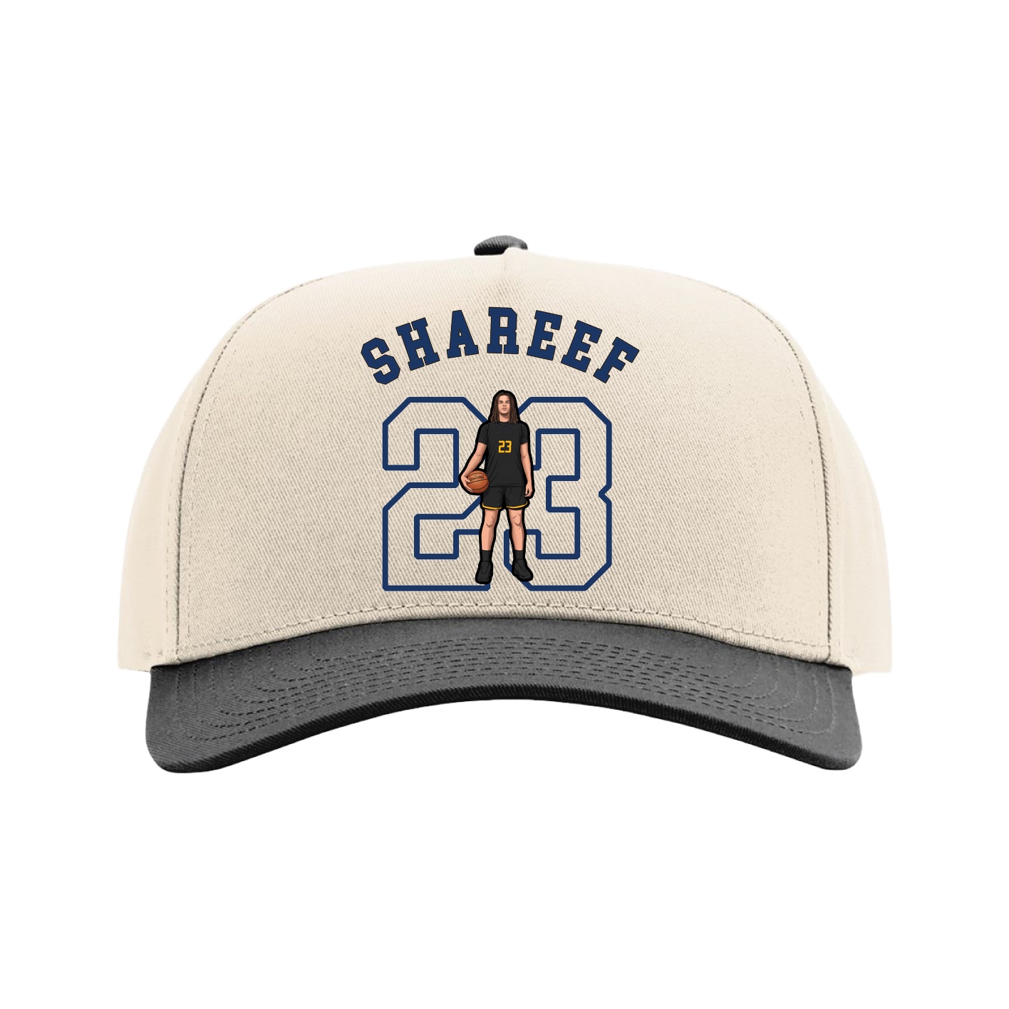 Full Fabric Five-Panel Champ Cap — Shirsey Arch in Cream/Black