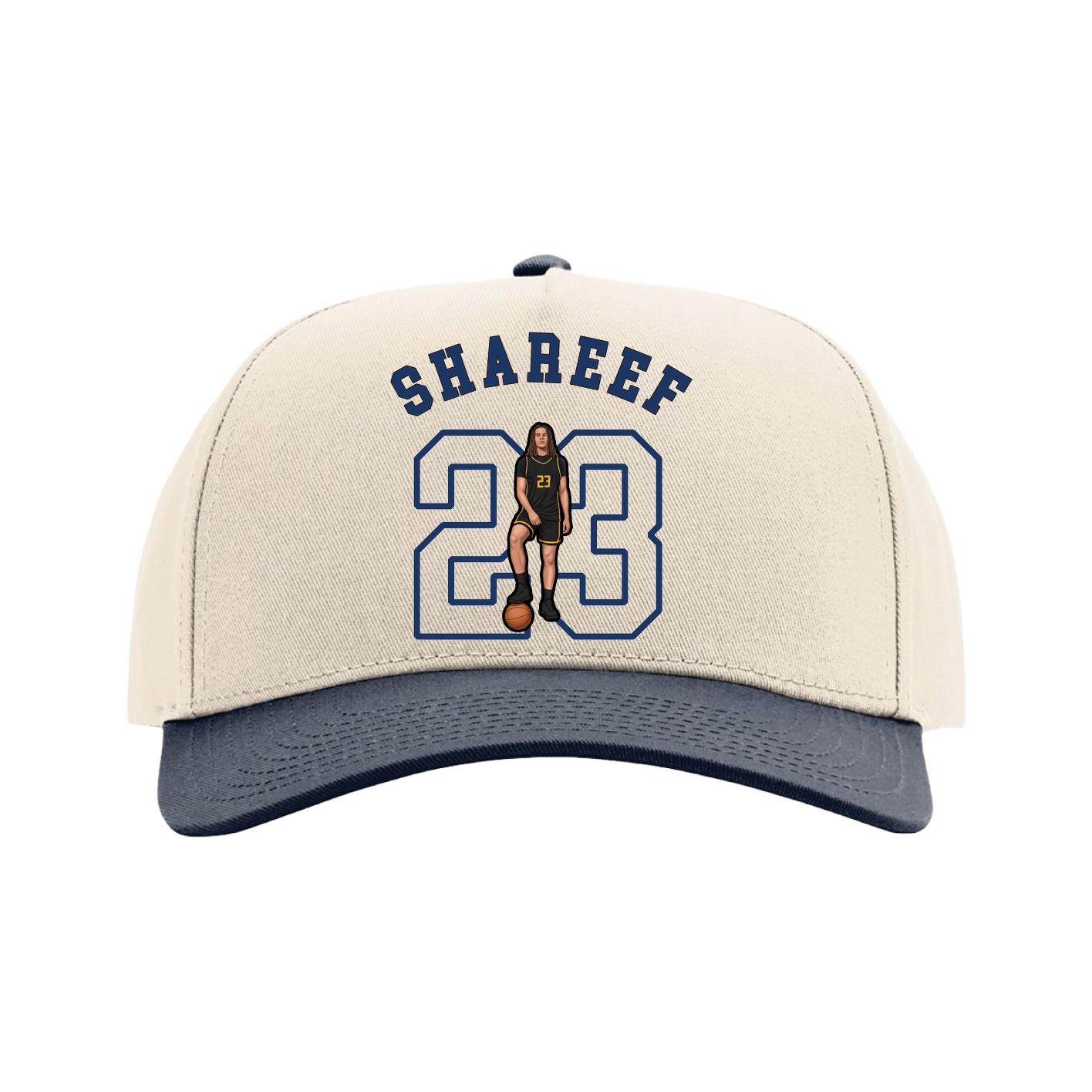 Full Fabric Five-Panel Champ Cap — Shirsey Arch in Cream/Navy