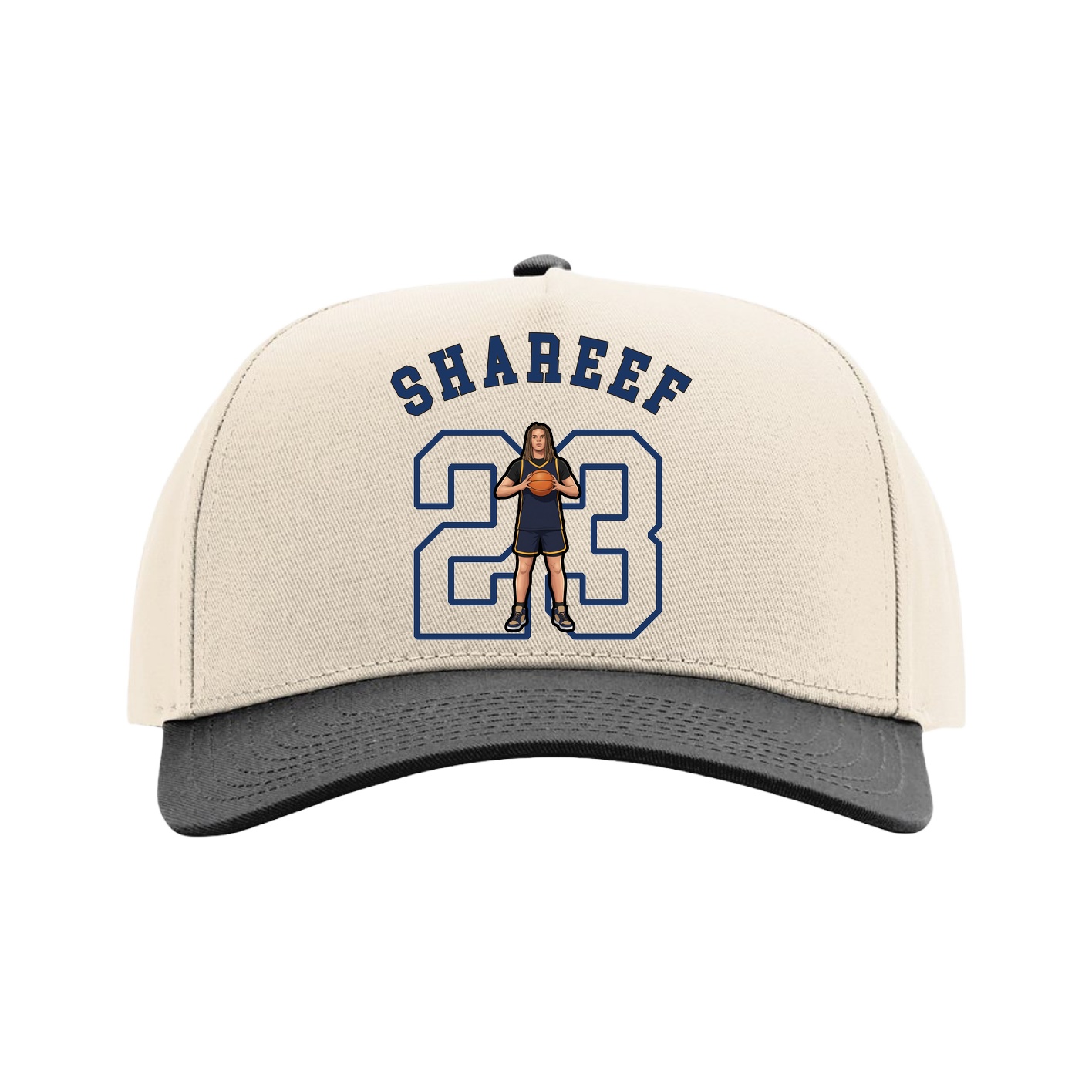 Full Fabric Five-Panel Champ Cap — Shirsey Arch in Cream/Black